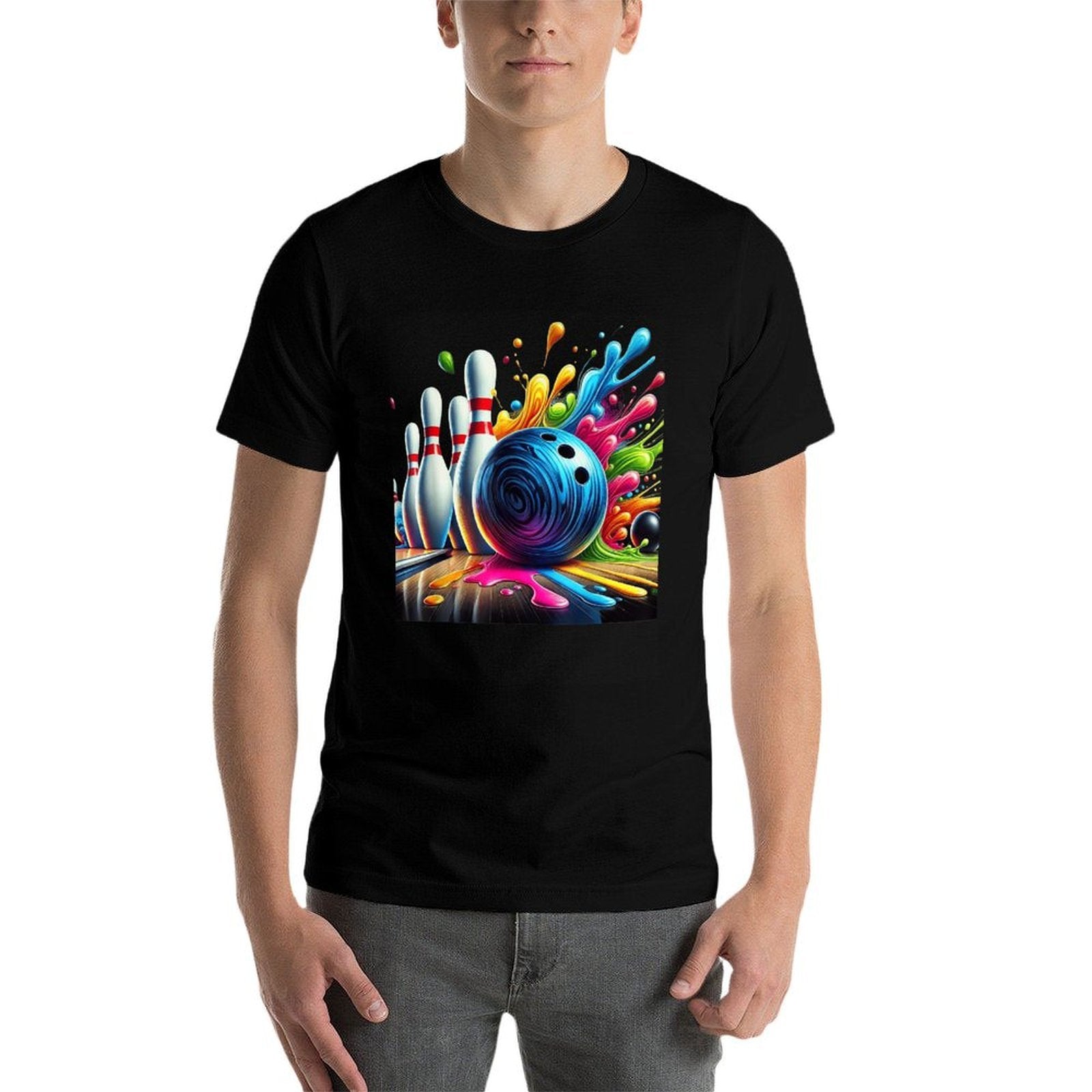 Colorful Bowling Crew Tie Dye Graphic Men Women Bowler  Wrinkle-resistant T-Shirt