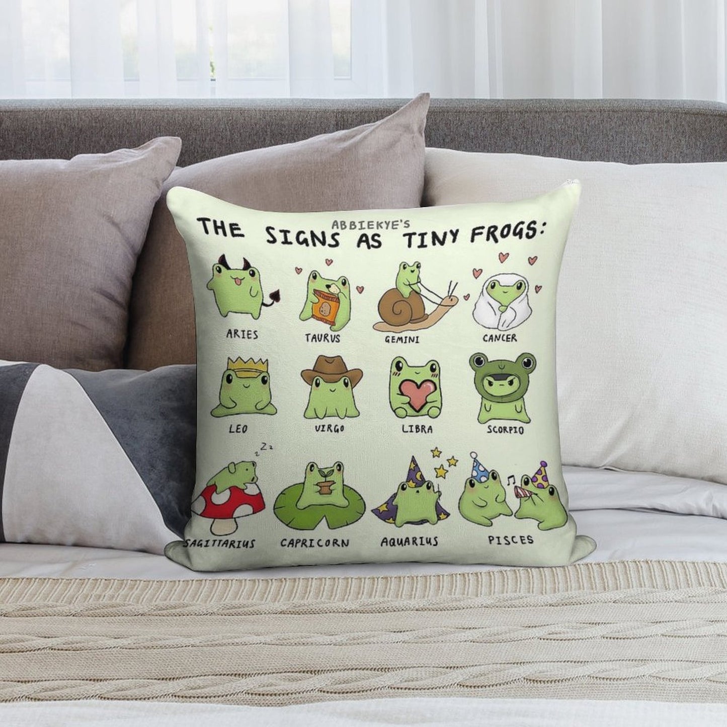 The Signs As Tiny Frogs Soft Shrink-Resistant Throw Pillow