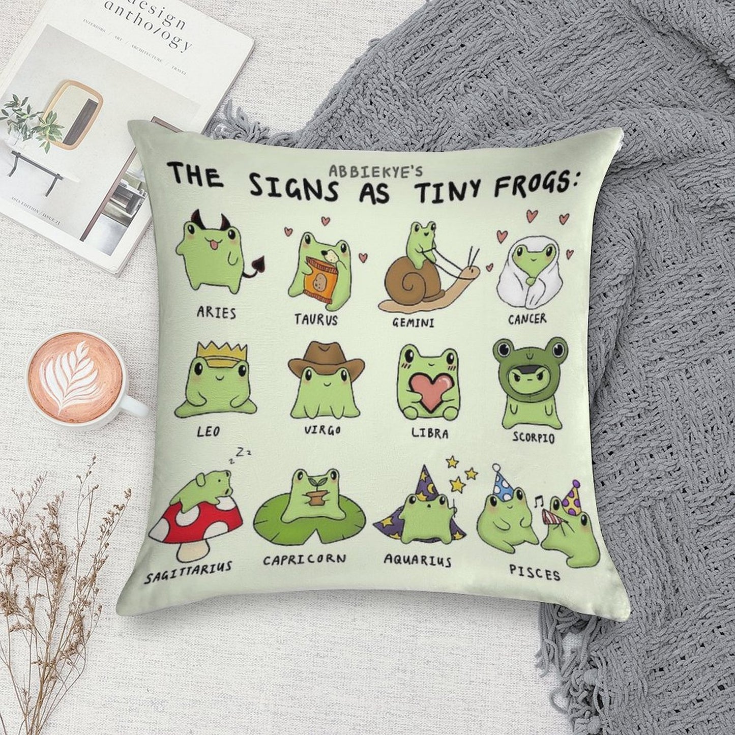 The Signs As Tiny Frogs Soft Shrink-Resistant Throw Pillow