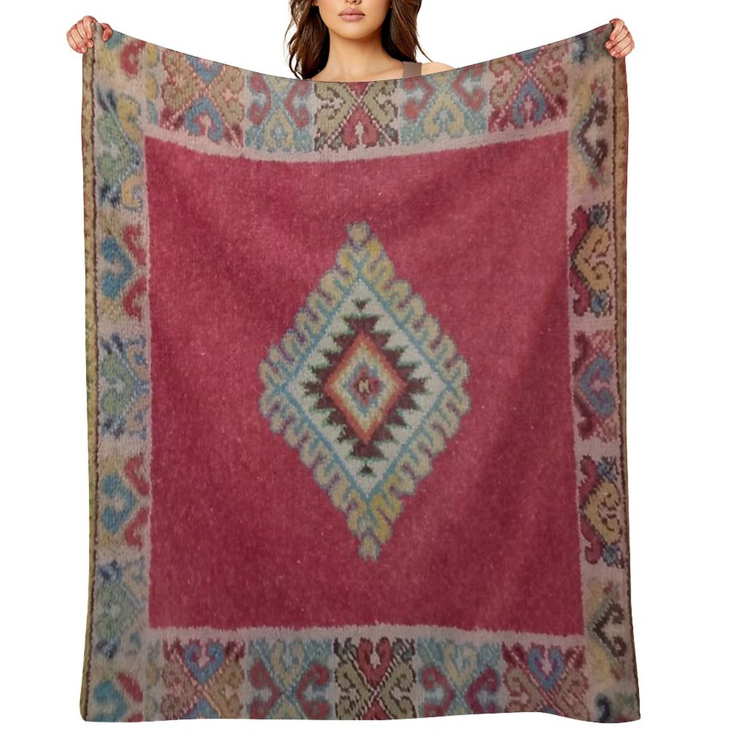 Vintage Moroccan Turkish Rug-Kelim Ethnic Woven Aztec Oriental Carpet Eco-conscious Throw Blanket