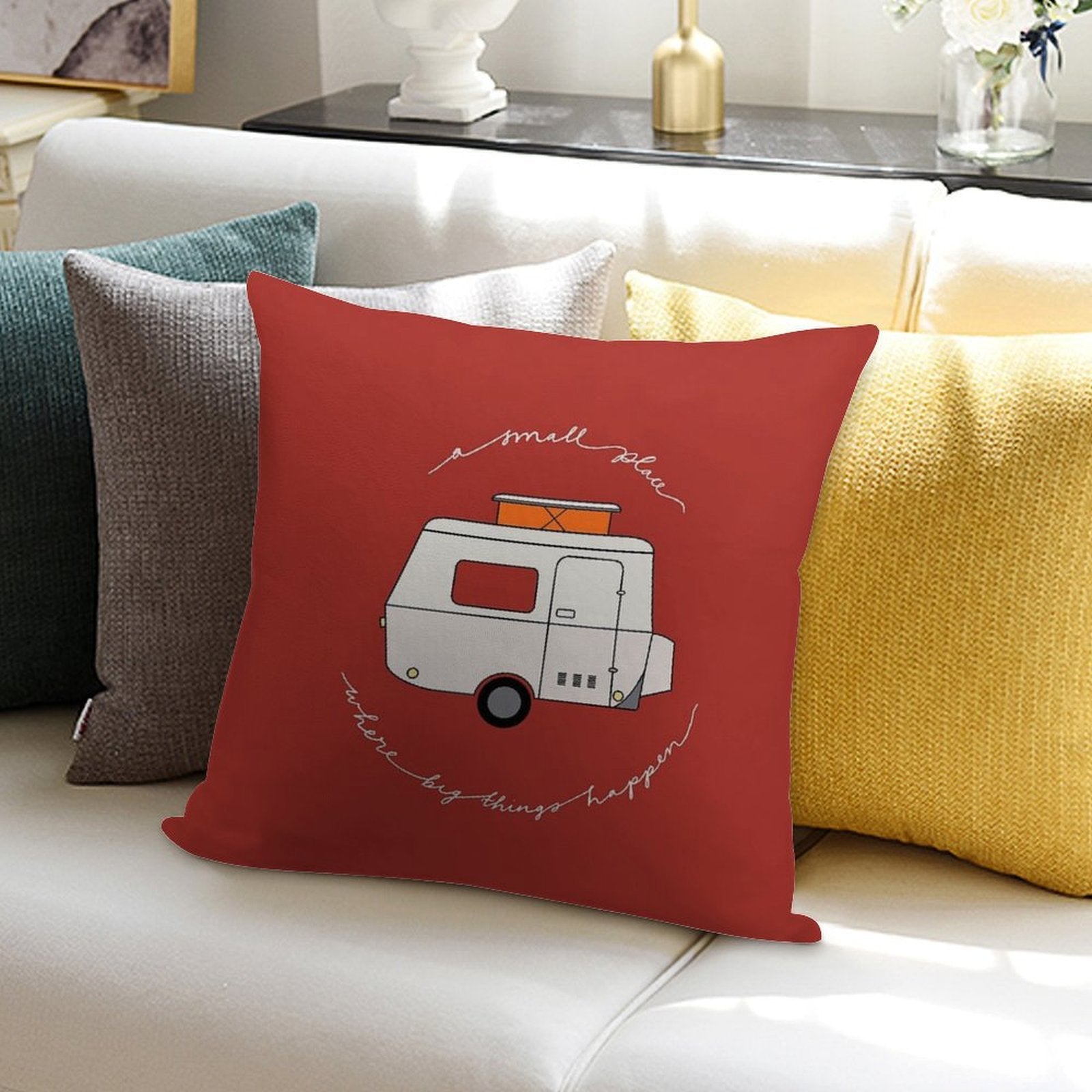 A Small Place Where Big Things Happen - Red Soft Short Plush Fabric Throw Pillow