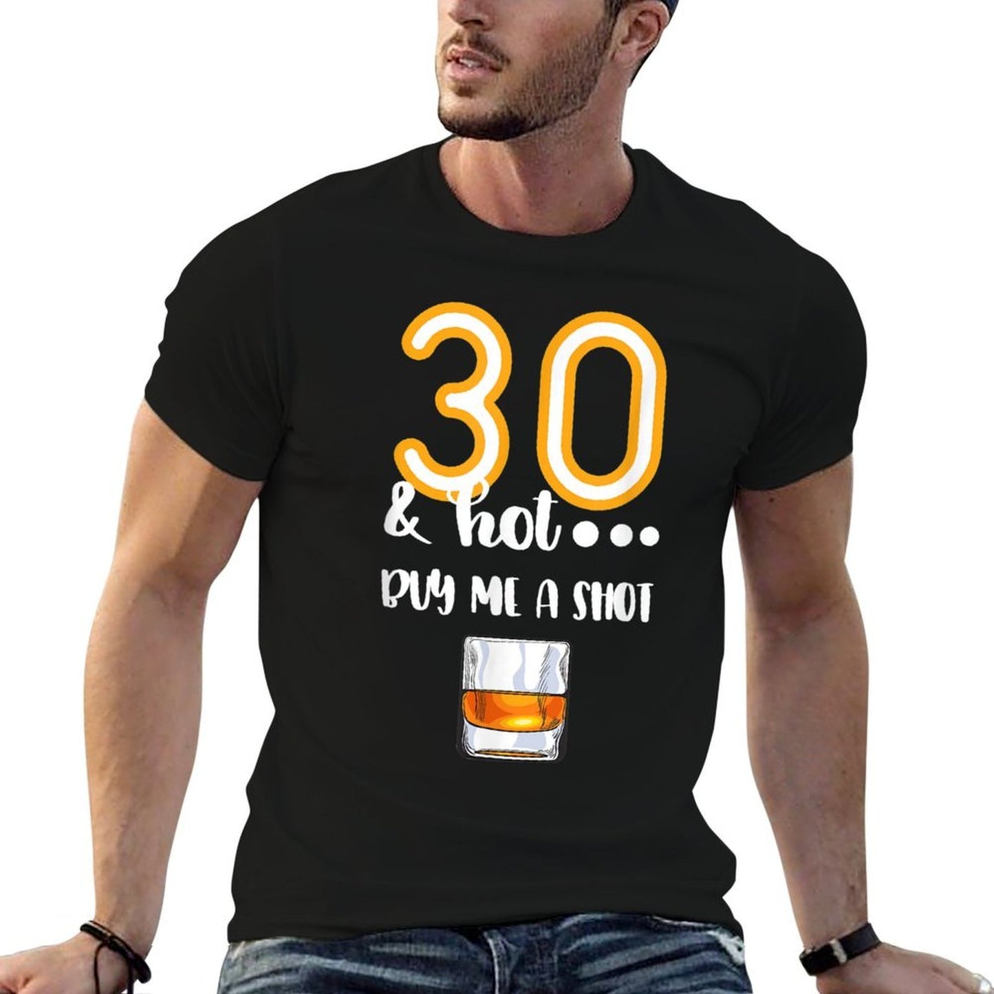 30 And Hot - Shot Glass Design Beer Drinker 30th Birthday Summer-ready Fabric T-Shirt