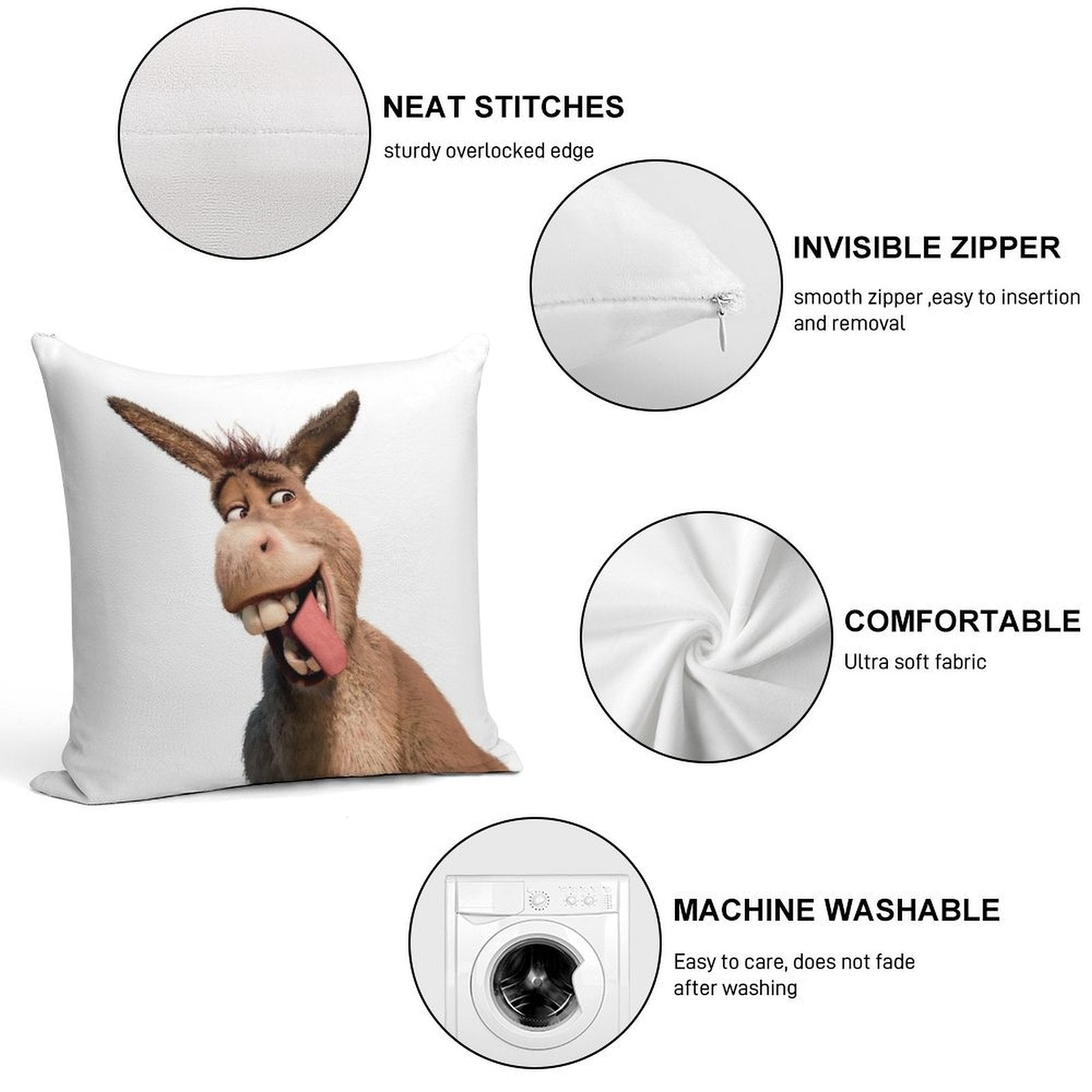 Donkey Shrek Soft Ultra-Soft Texture Throw Pillow