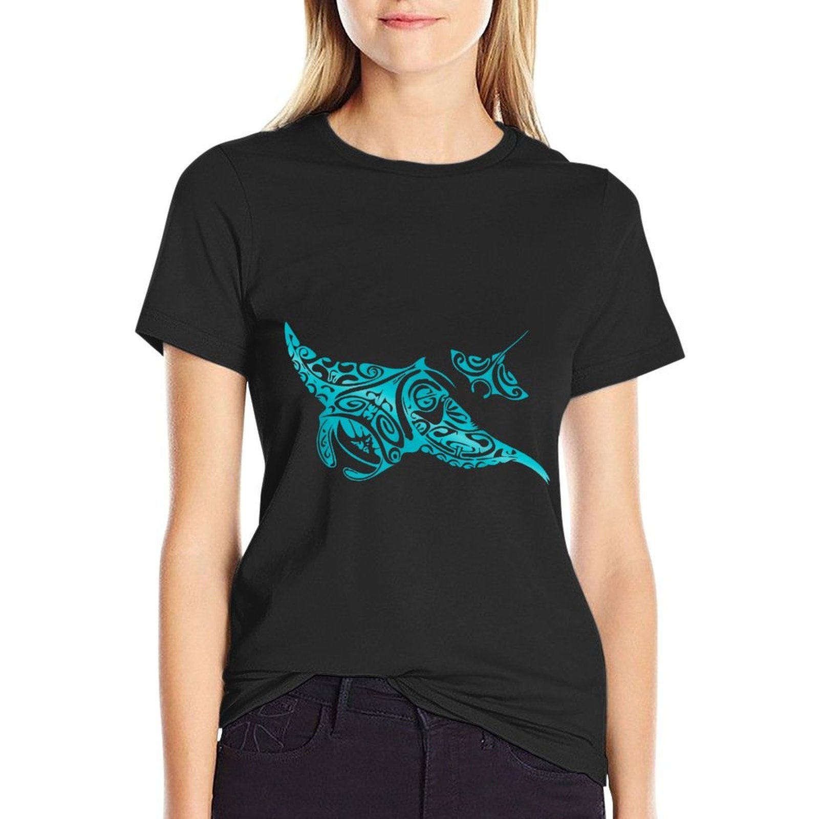 Hawaii Tribal Manta Ray Hawaiian Shark Lover  Oversized Silhouette T-Shirt