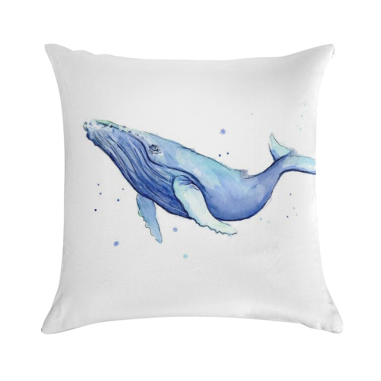 Humpback Whale Blue Watercolor Painting Soft Reinforced Edging Throw Pillow