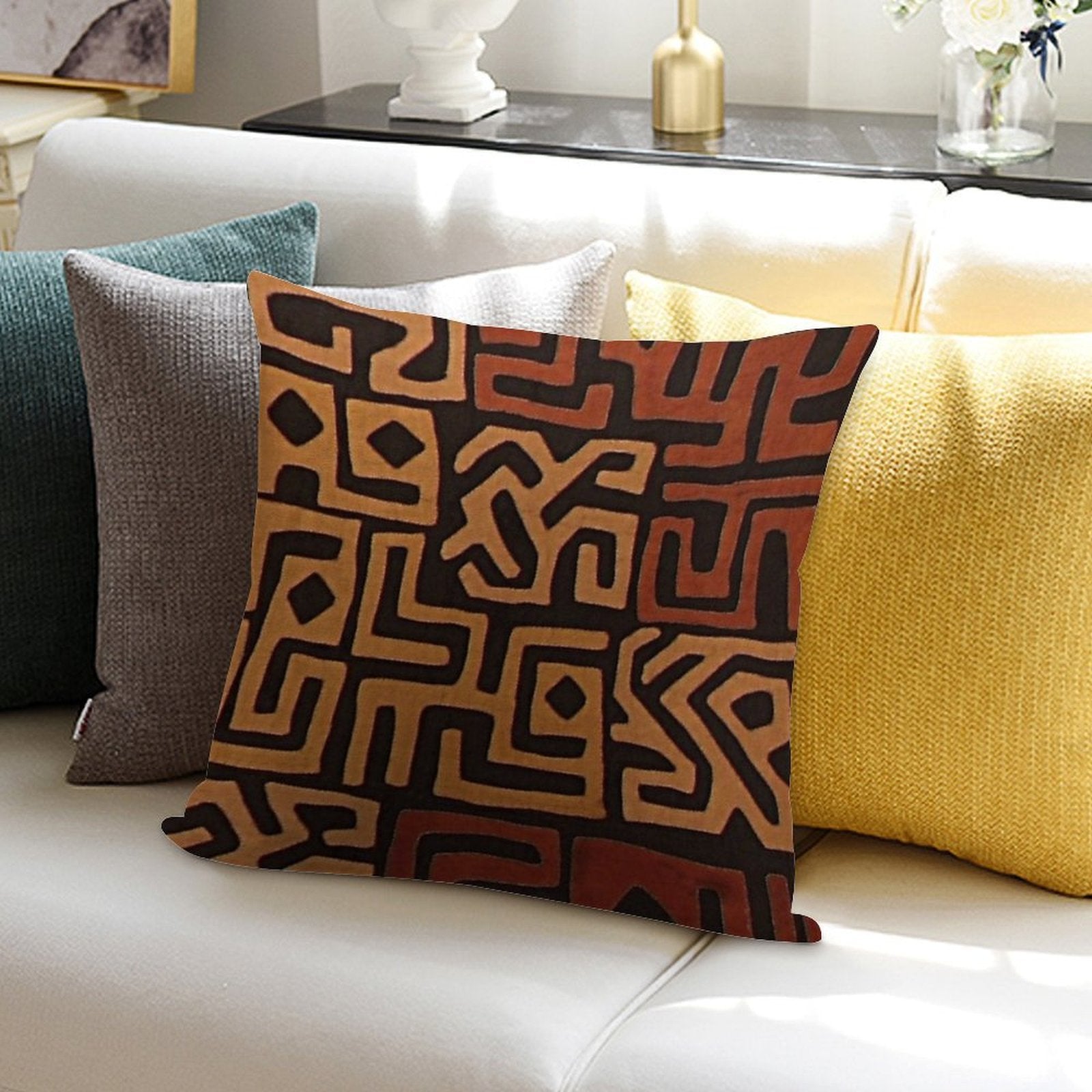 African Mudcloth Pattern Soft Style Accent Throw Pillow