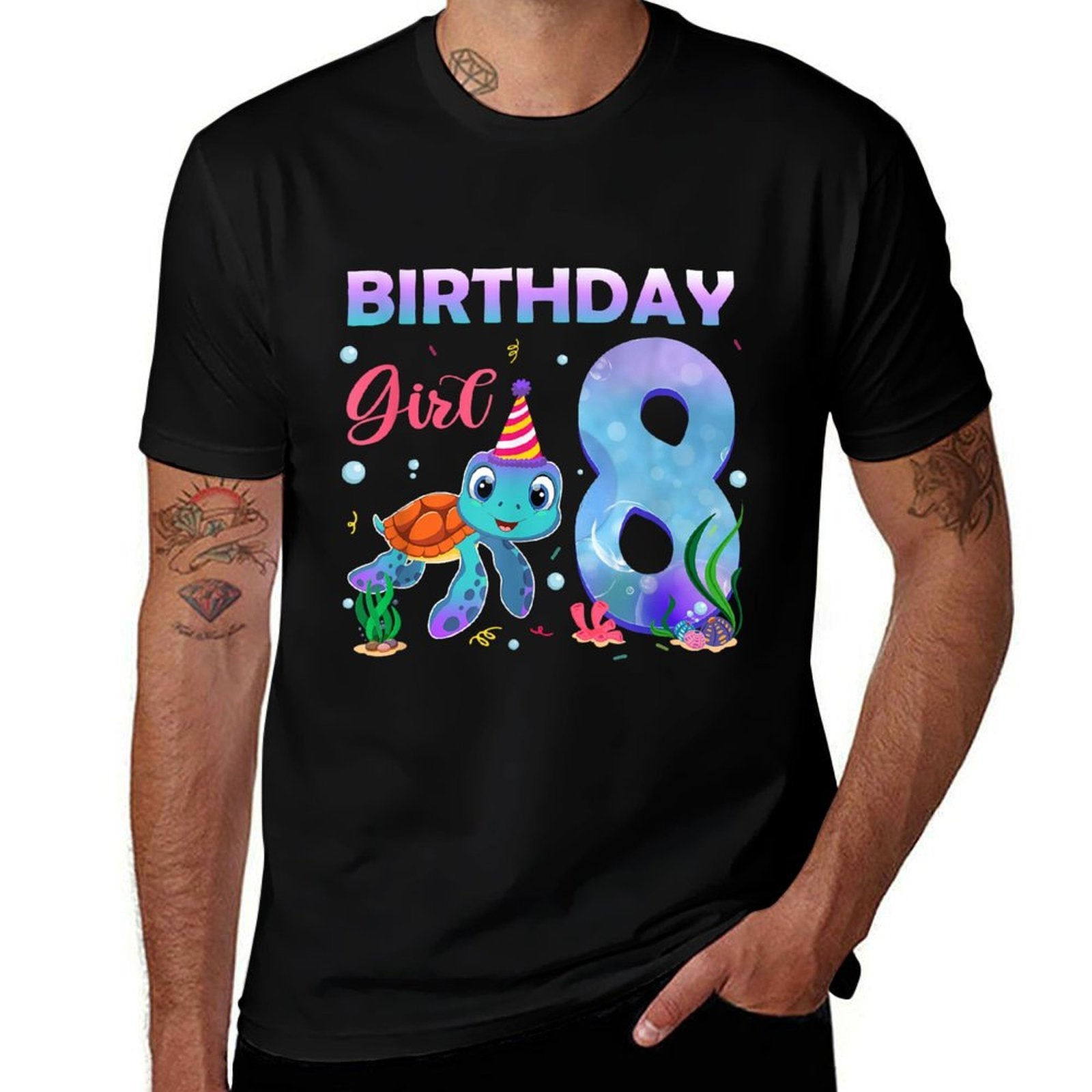8th Birthday Girl Sea Turtle 8 Year Old Ocean Aquarium Girls  Cotton T-Shirt