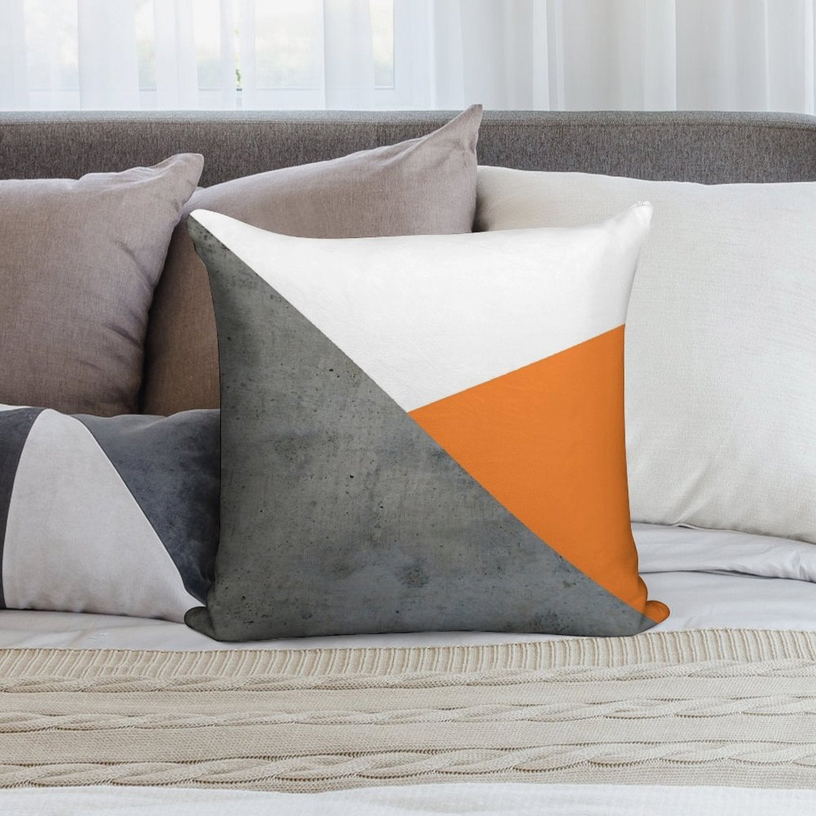 Concrete Grey And Orange Geometric Background Soft Style Accent Throw Pillow