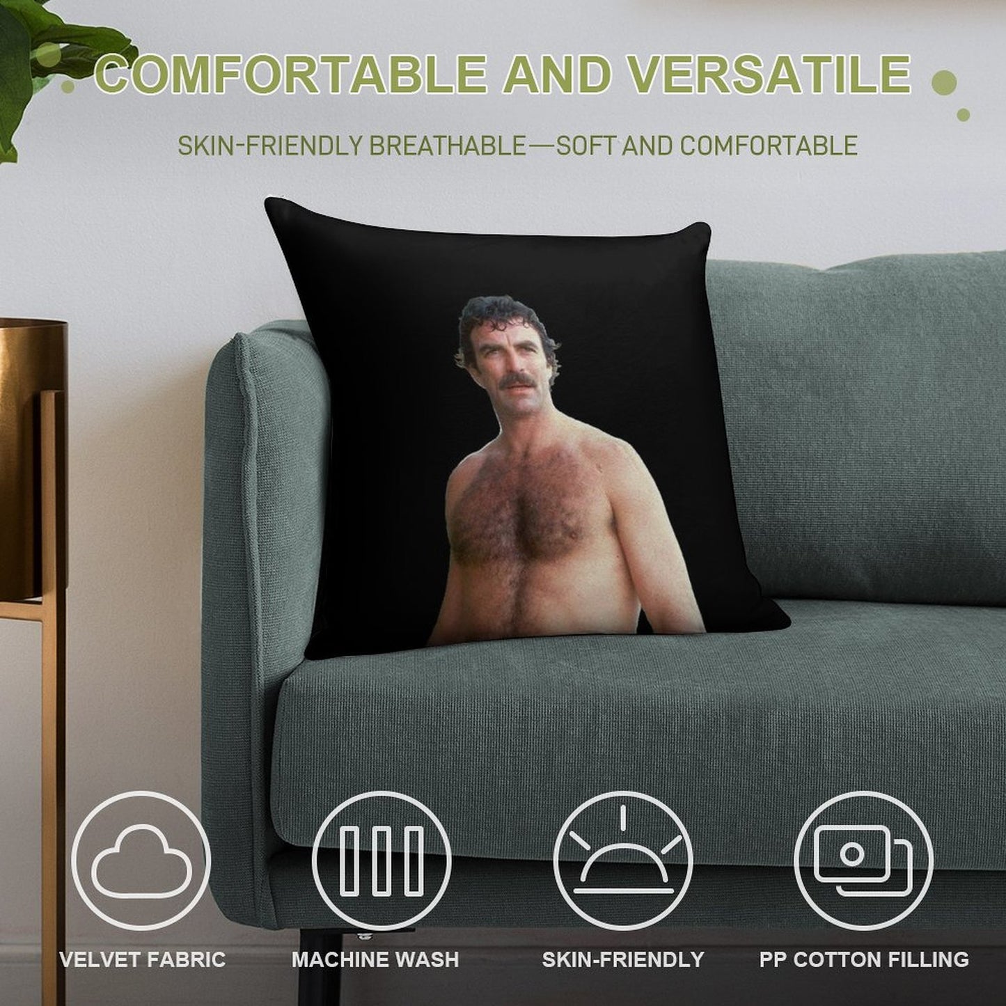 Tom Selleck Soft Fade-Resistant Throw Pillow