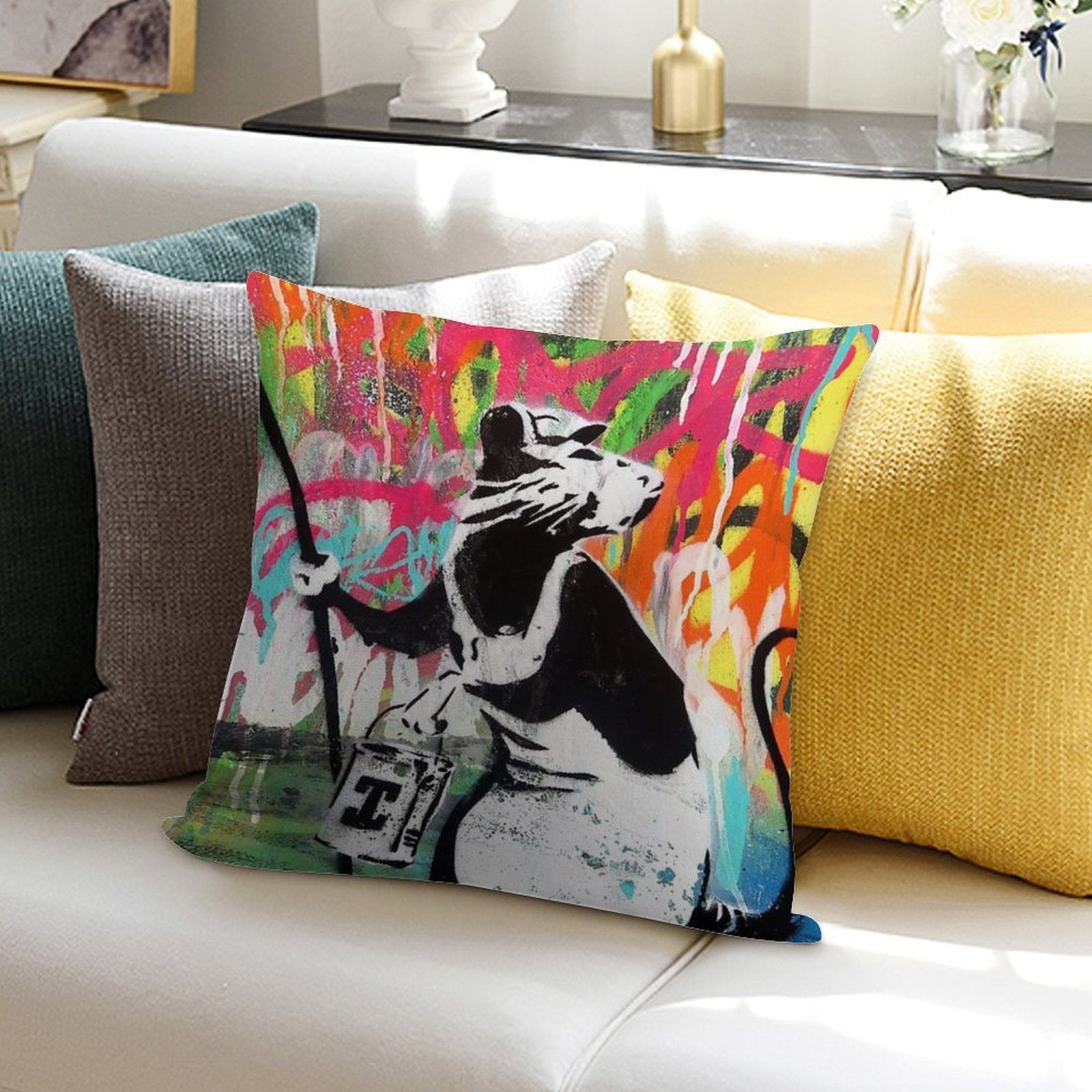 Banksy The Rat  Graffiti Street Art  Best Street Artist in The World Soft Anti-Pilling Throw Pillow