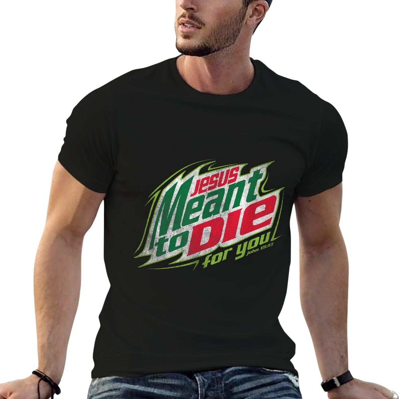 Awesome Christian Jesus Meant To Die  Ribbed Collar T-Shirt