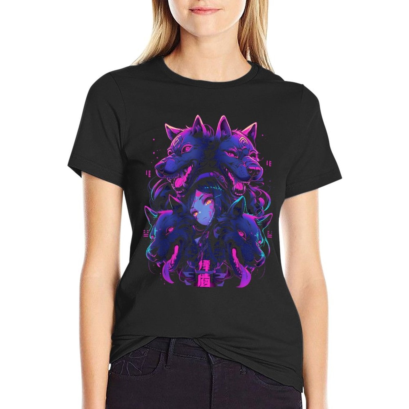 Anime Manga Cyberpunk Aesthetic Techwear Harajuku  Wolf  Relaxed-fit T-Shirt