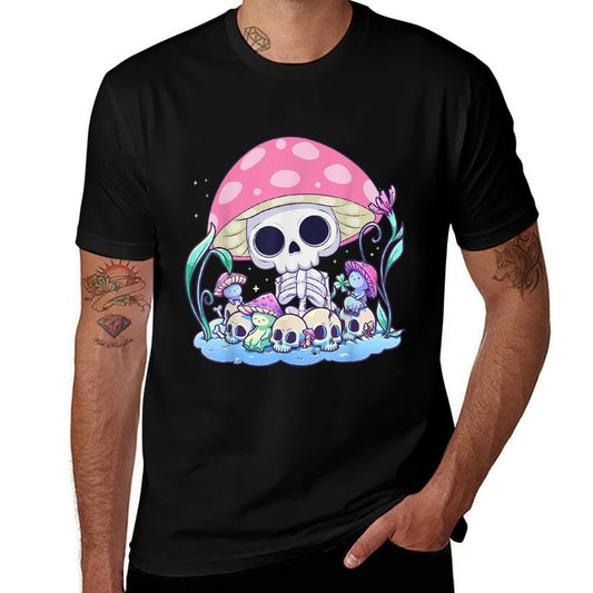 Skeleton Mushroom Pastel Goth Cottagecore Halloween  Rolled Sleeves T-Shirt