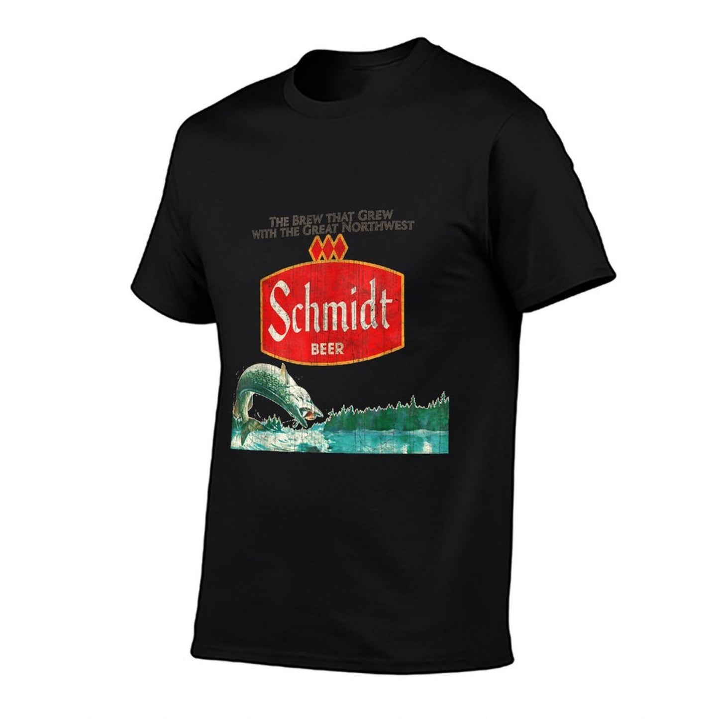 Vintage Schmidt Beer Retro Defunct Fishing Nature Scene High-quality Stitching T-Shirt