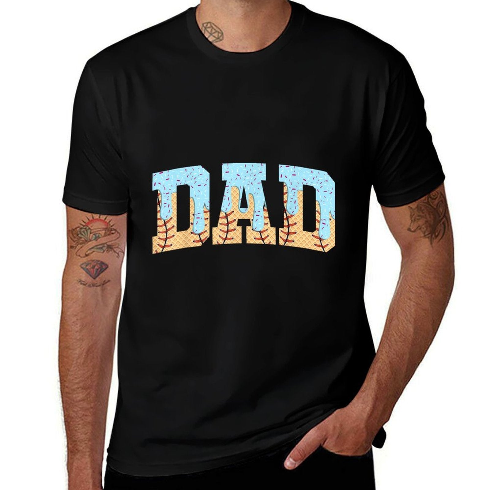 Baseball Dad Ice Cream Drip Fathers Day  Durable T-Shirt