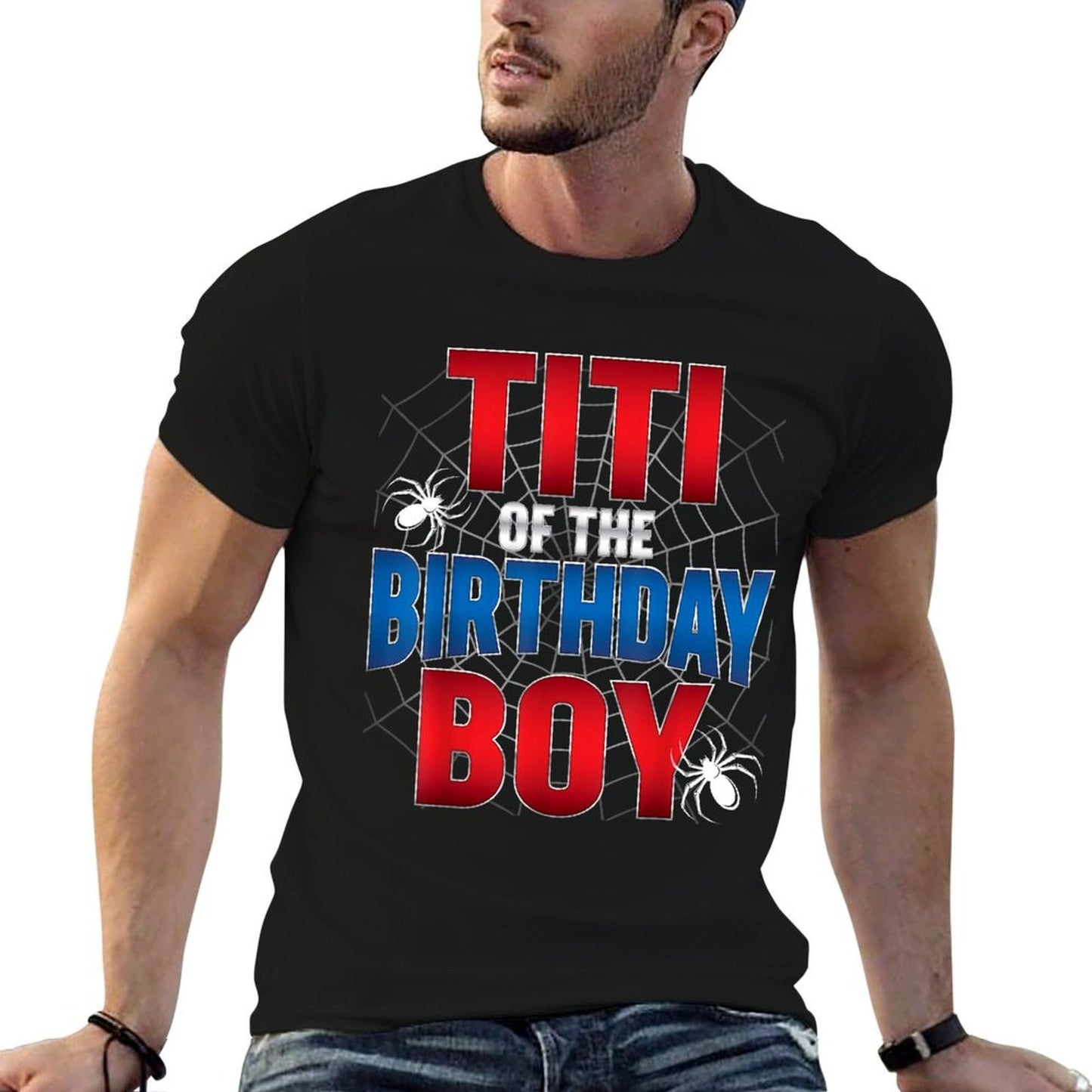 Titi Of Birthday Boy Costume Spider Web Birthday Party  Wrinkle-resistant T-Shirt