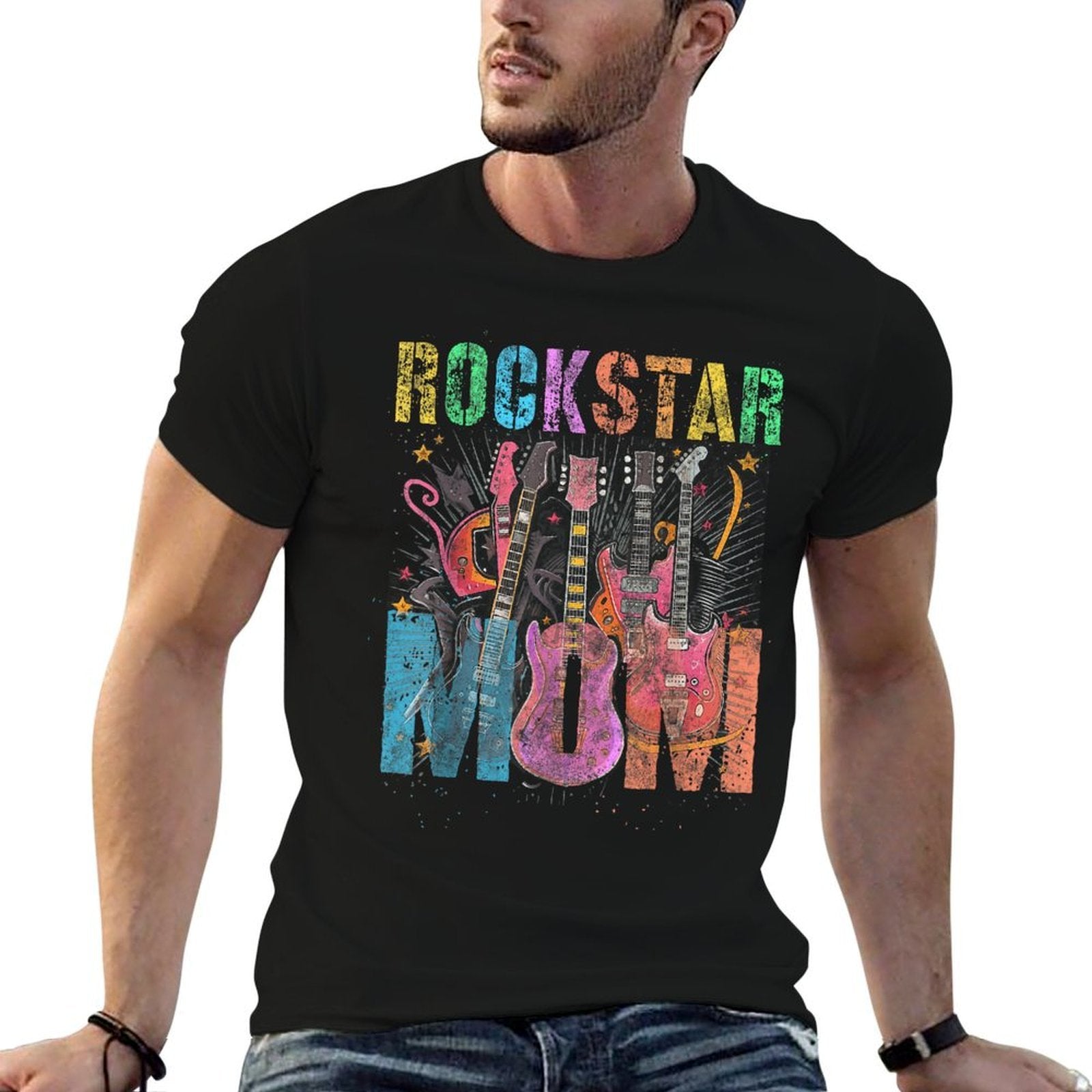 Funny ROCKSTAR MOM Rockin' Mommy Squad Mama Birthday  Graphic-printed T-Shirt