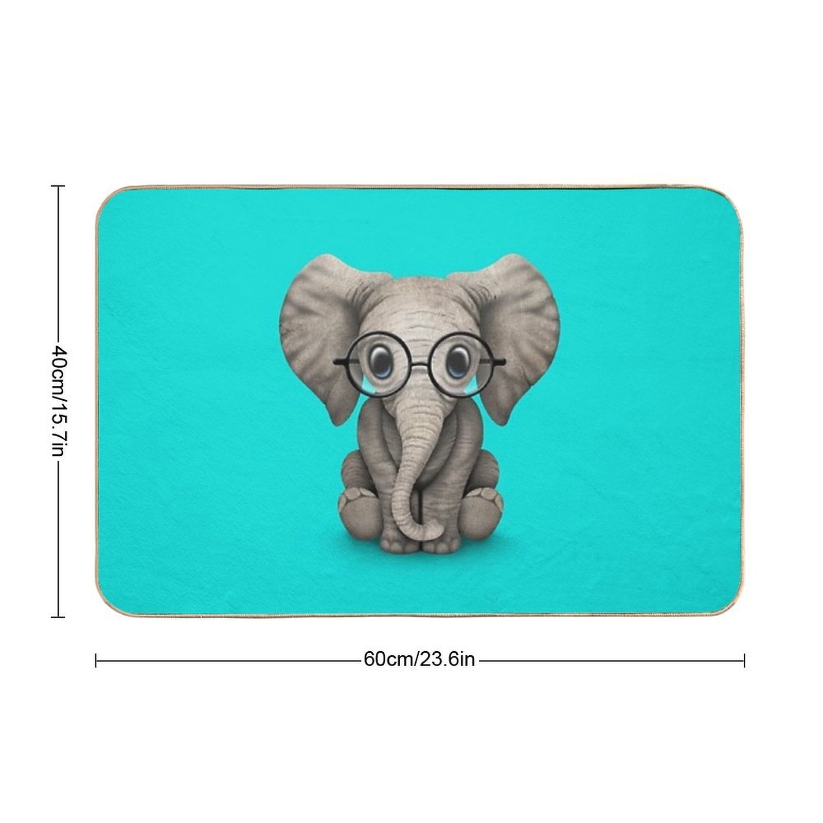 Cute Baby Elephant Calf with Reading Glasses on Blue  Dirt-Trapping Bath Mat