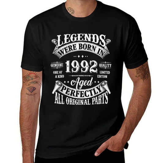 33rd Birthday 33 Years Old Vintage Legends Born In 1992  Ribbed Collar T-Shirt