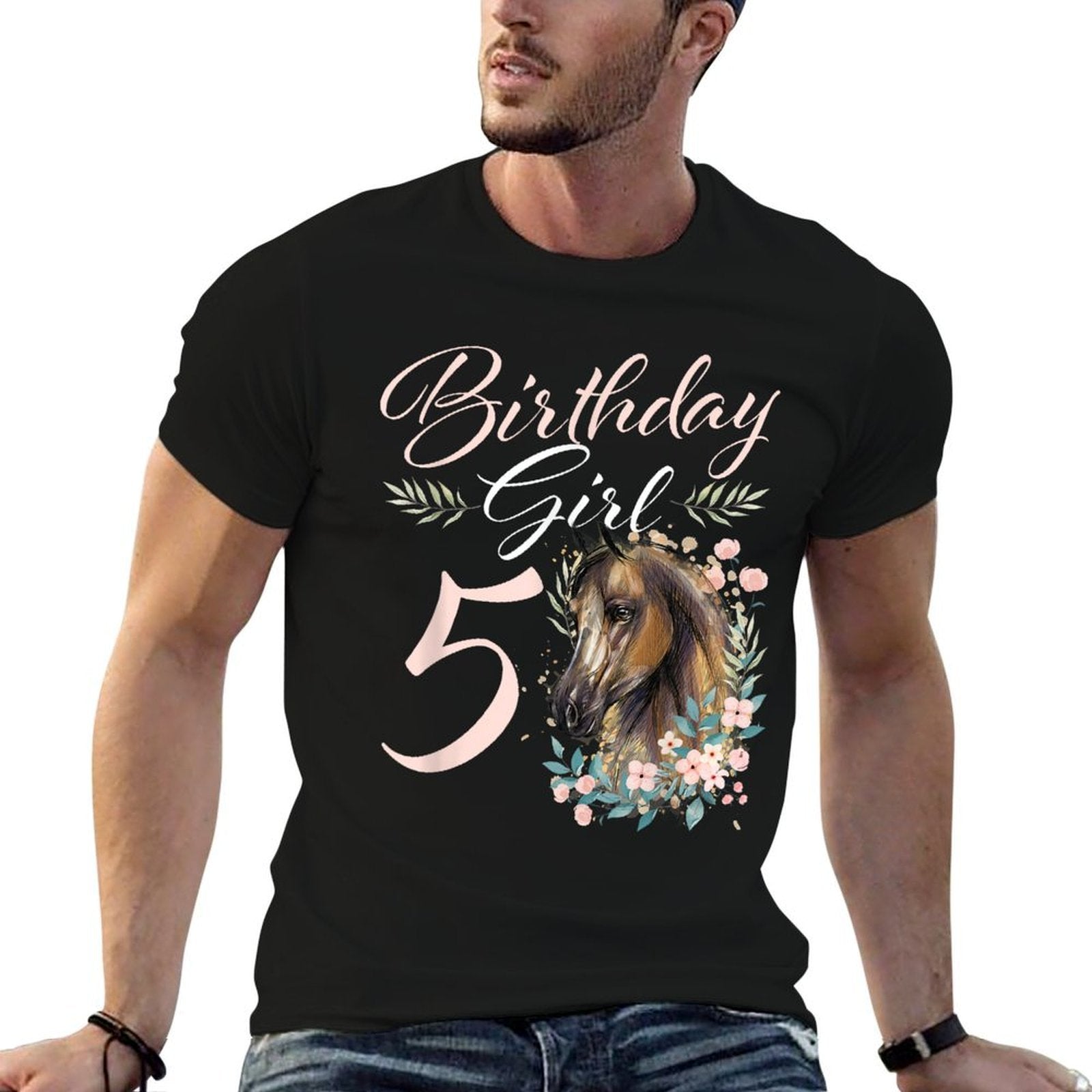 5th Birthday Girl Horse Lover 5 Years Old Bday  Polyester Blend T-Shirt
