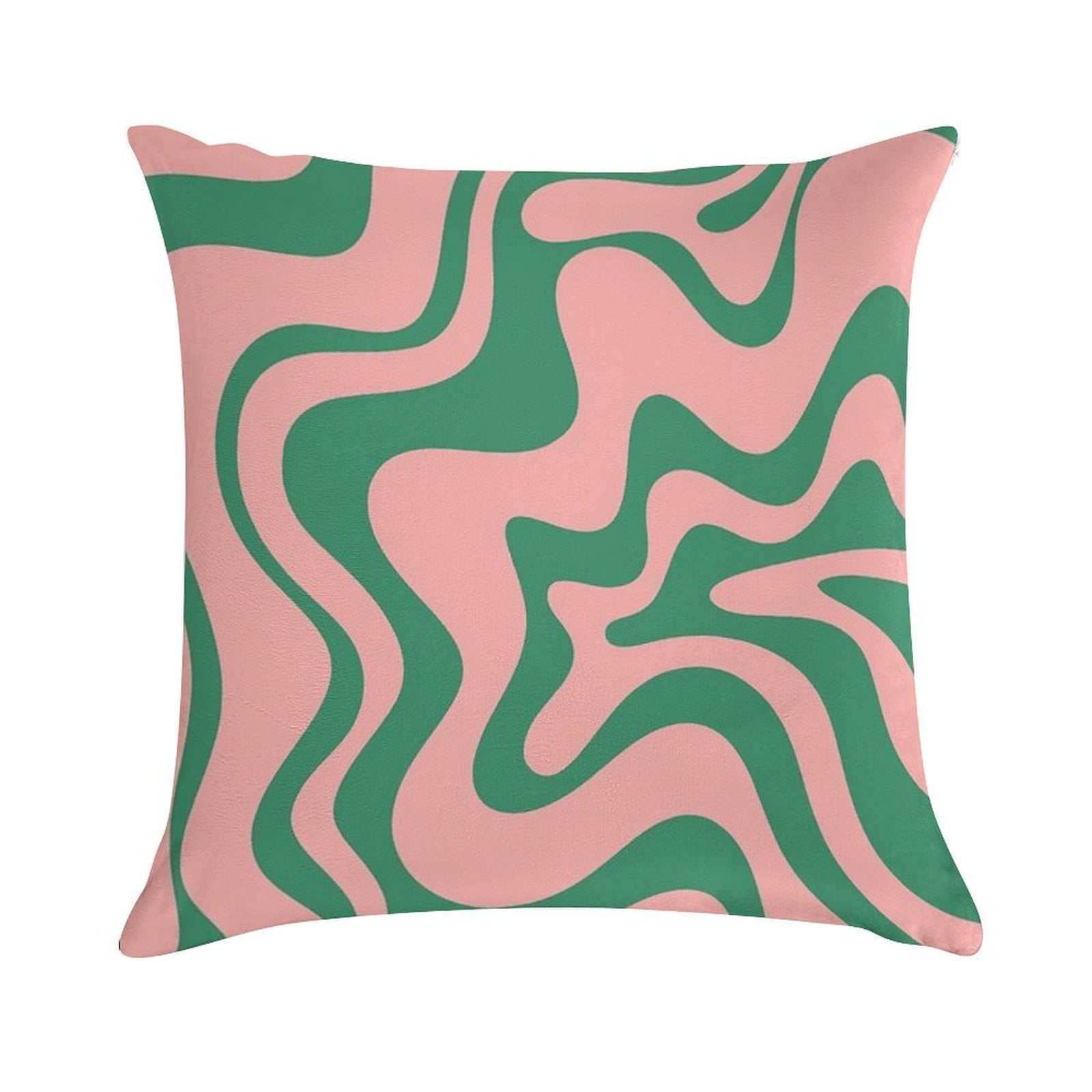 Liquid Swirl Contemporary Abstract Pattern in Pink And Green Soft Bedroom Essential Throw Pillow