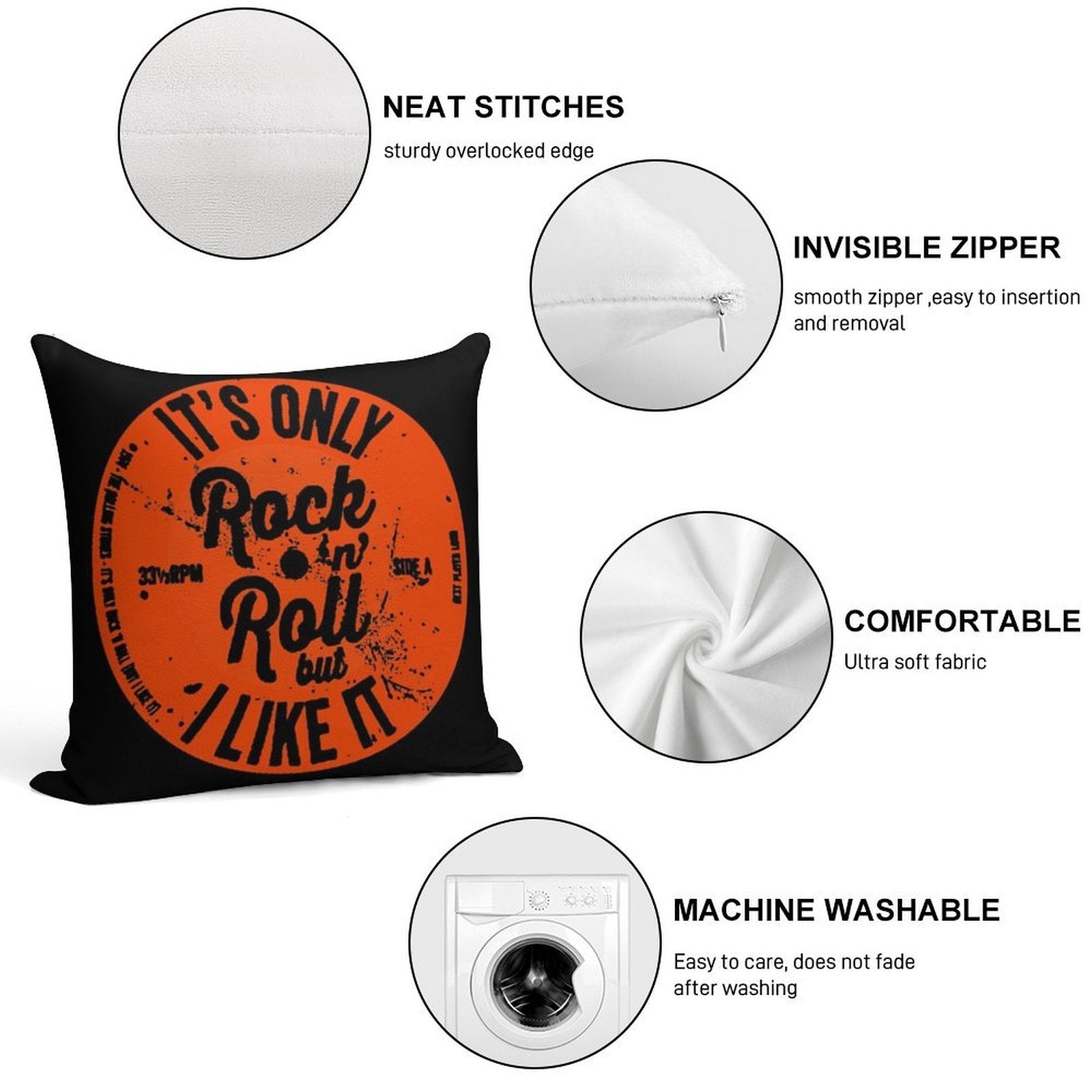 ITS ONLY ROCK N ROLL Soft High-Density Material Throw Pillow