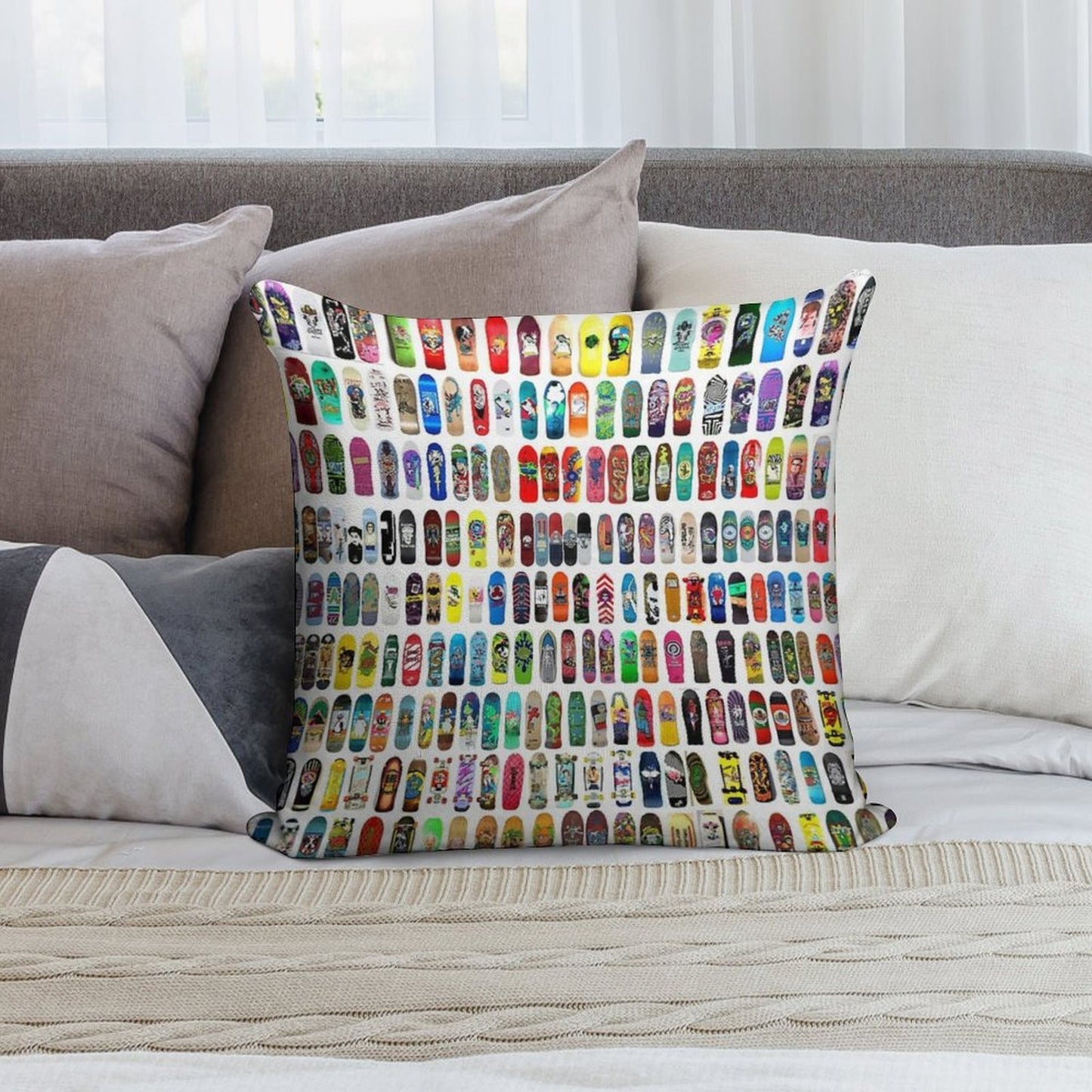 Vintage Skateboard Print Soft Gift Ready Throw Pillow