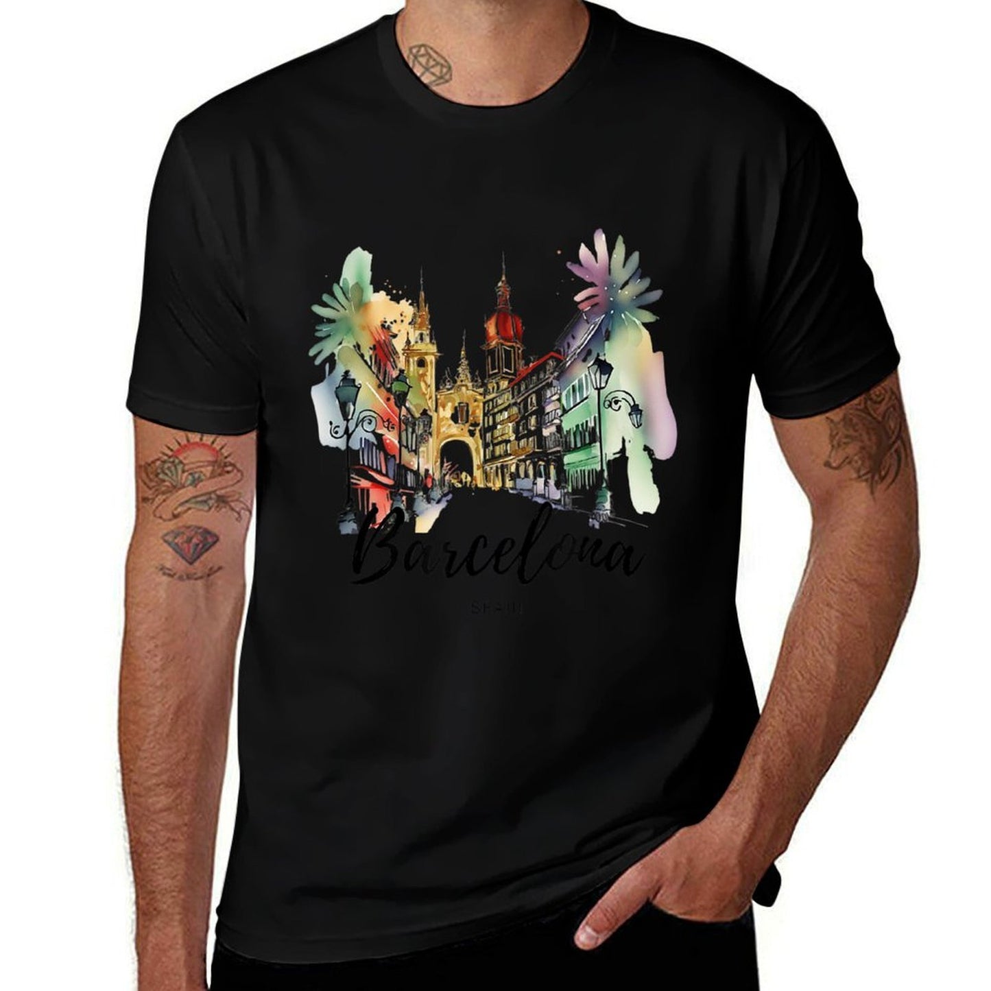 Vintage Spain Barcelona City Espana Souvenir Spain High-quality Stitching T-Shirt
