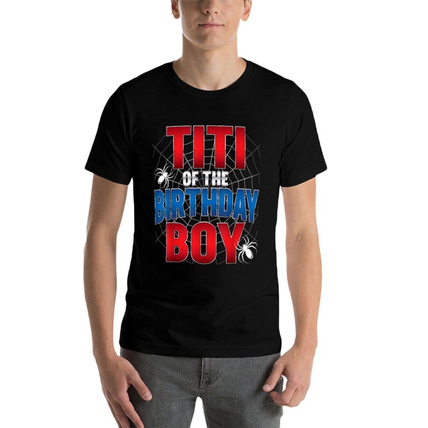 Titi Of Birthday Boy Costume Spider Web Birthday Party  Wrinkle-resistant T-Shirt