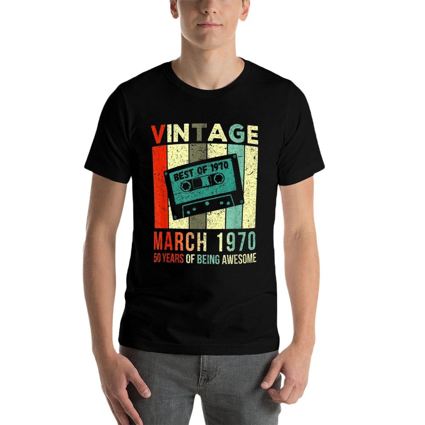 Vintage March 1970 50 Years of Being Awesome 50th Birthday Oversized Silhouette T-Shirt