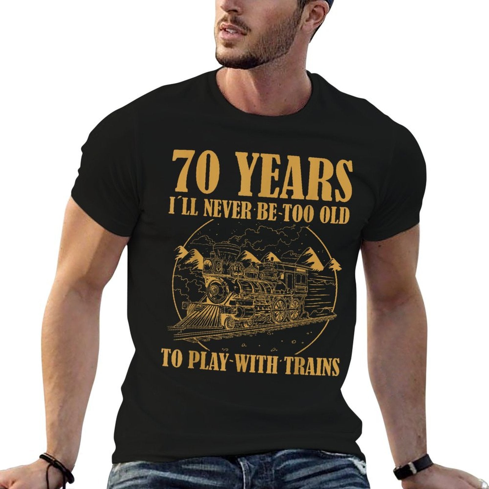 70 Year Old Vintage Railroad Steam Train 70th Birthday  Heathered Texture T-Shirt