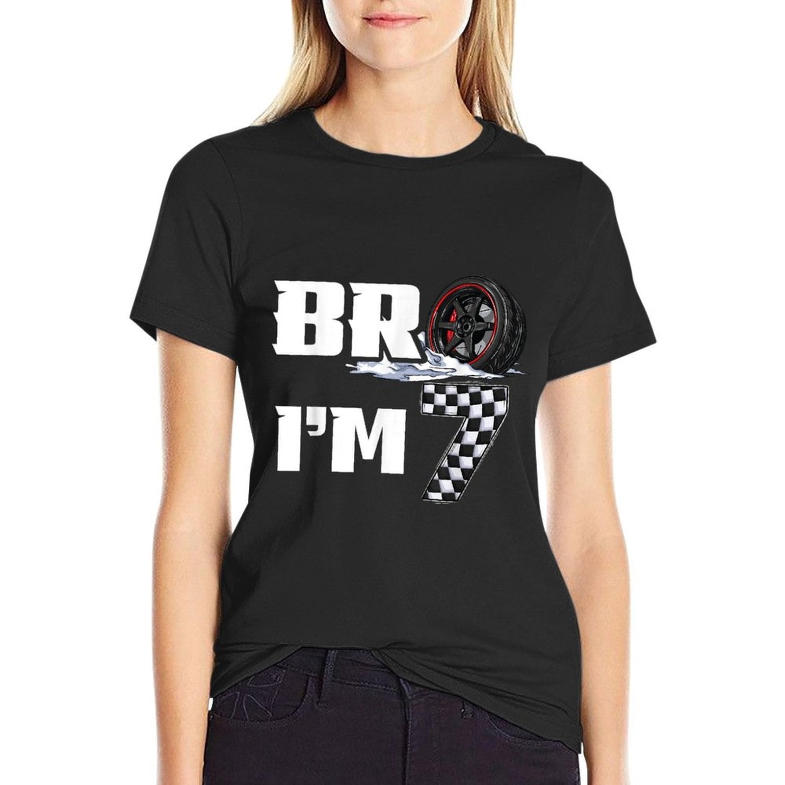 7th Birthday Boy Pit Crew Bro I’m 7 Year Old Race Car Racing  Cotton T-Shirt