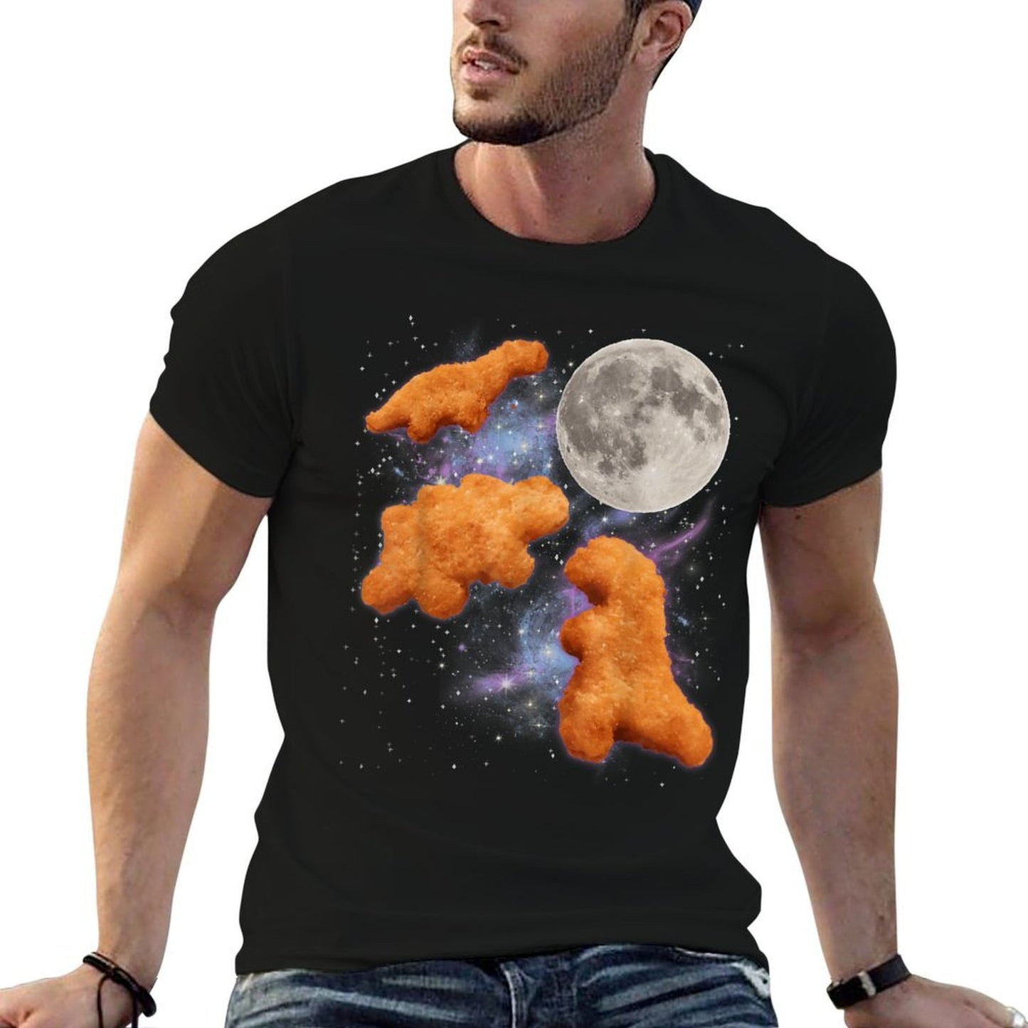 Three Chicken Nuggets Howl at Moon Funny Parody Dino Nugget  Graphic-printed T-Shirt
