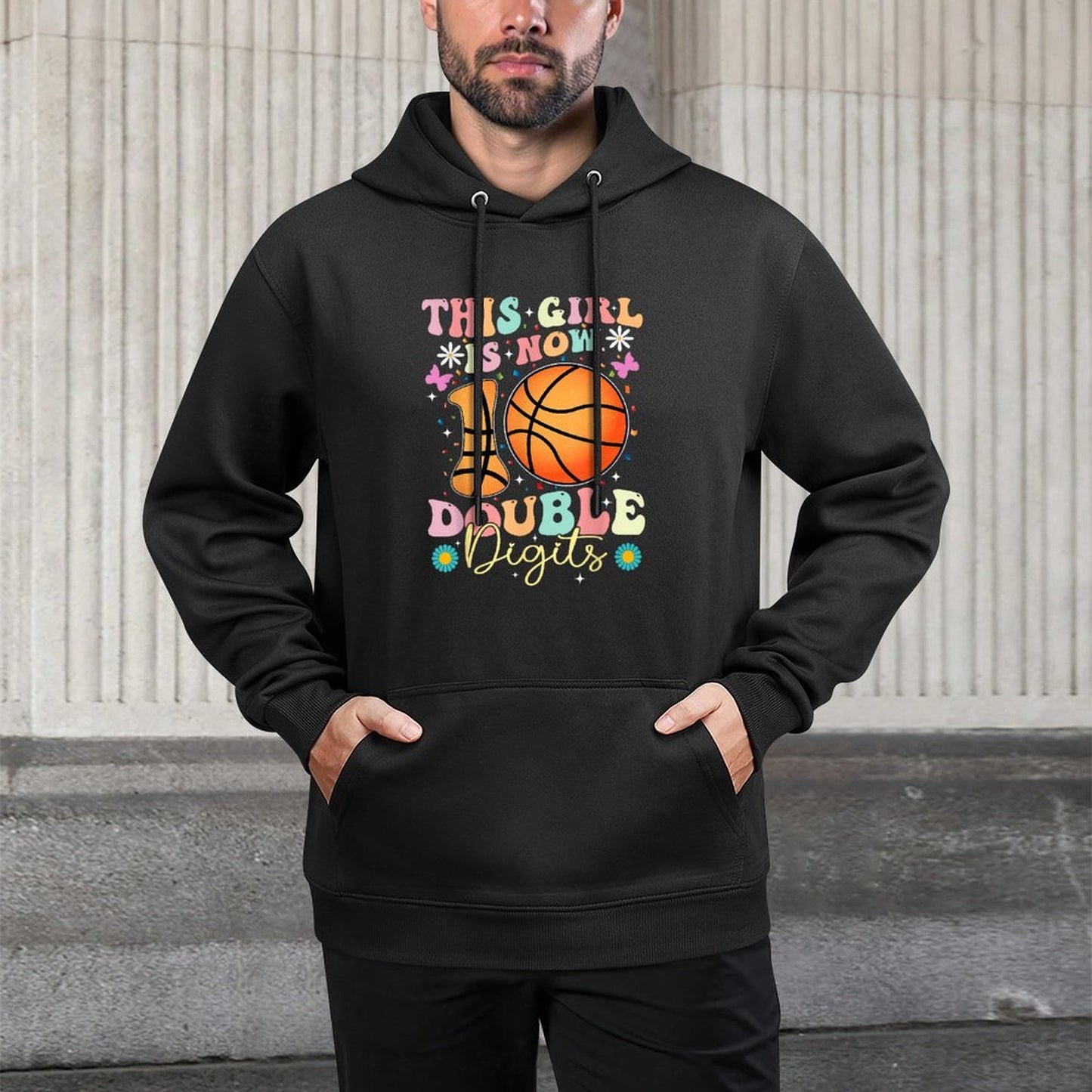 This Girl Now 10 Double Digits Basketball 10 Year Birthday Medium-Weight Fabric Hoodie