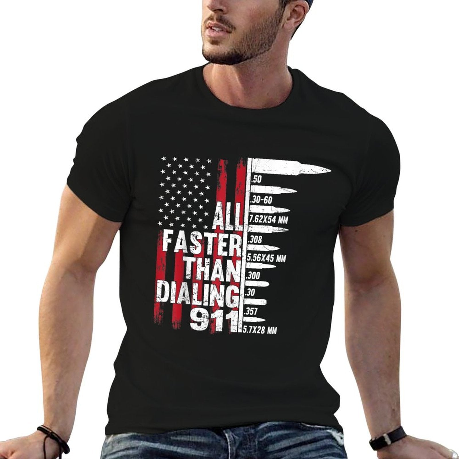 All Faster Than Dialing 911 American Gun Lover For Men  Durable T-Shirt