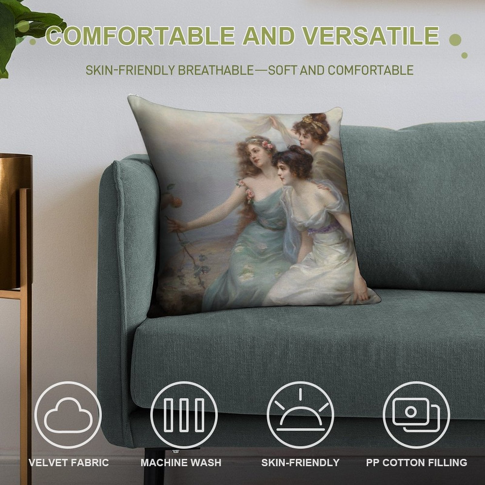 The Three Graces, by Edouard Bisson. Soft Decorative Cover Throw Pillow