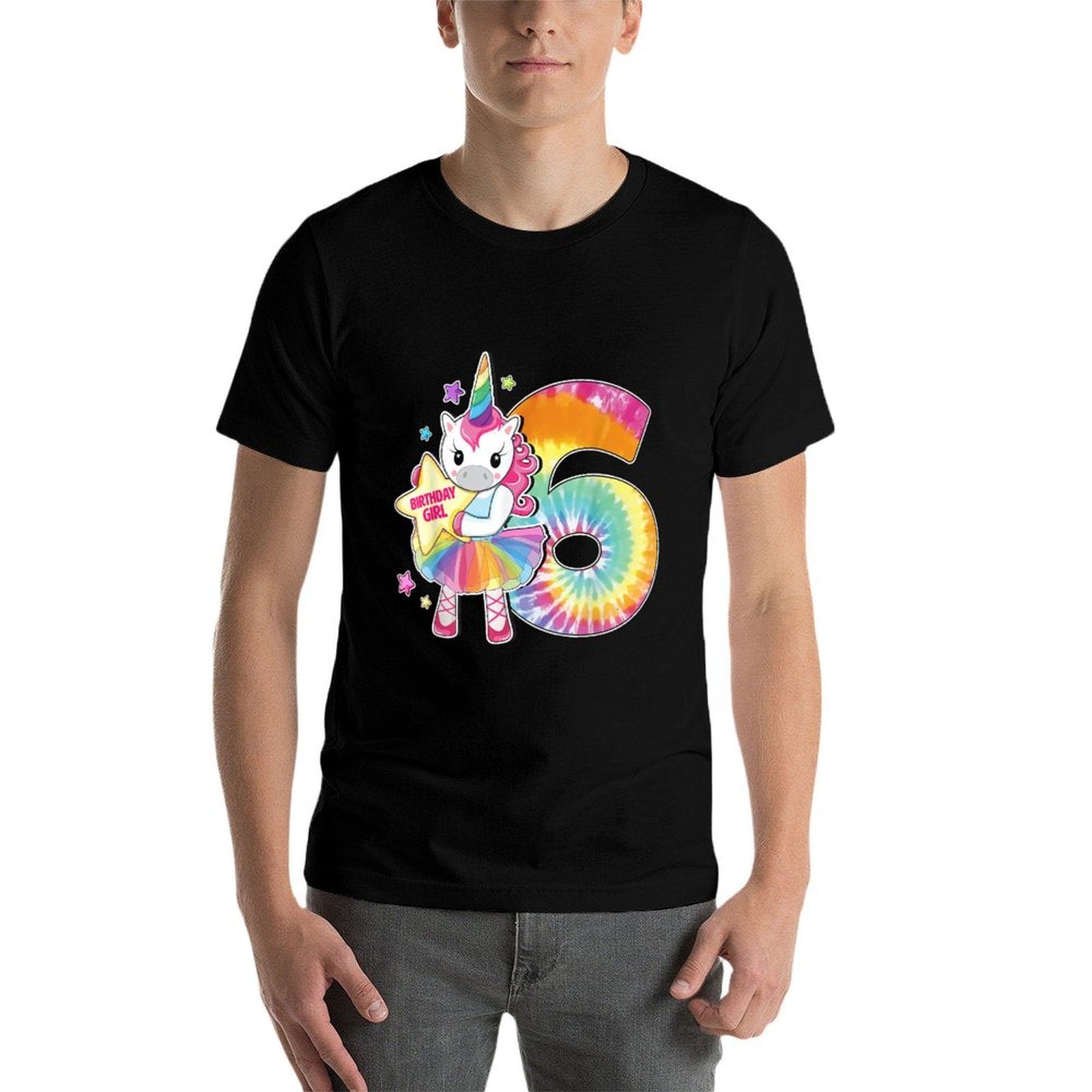 6th Birthday Unicorn Gift for Girls Age 6 Tie Dye  Cotton T-Shirt