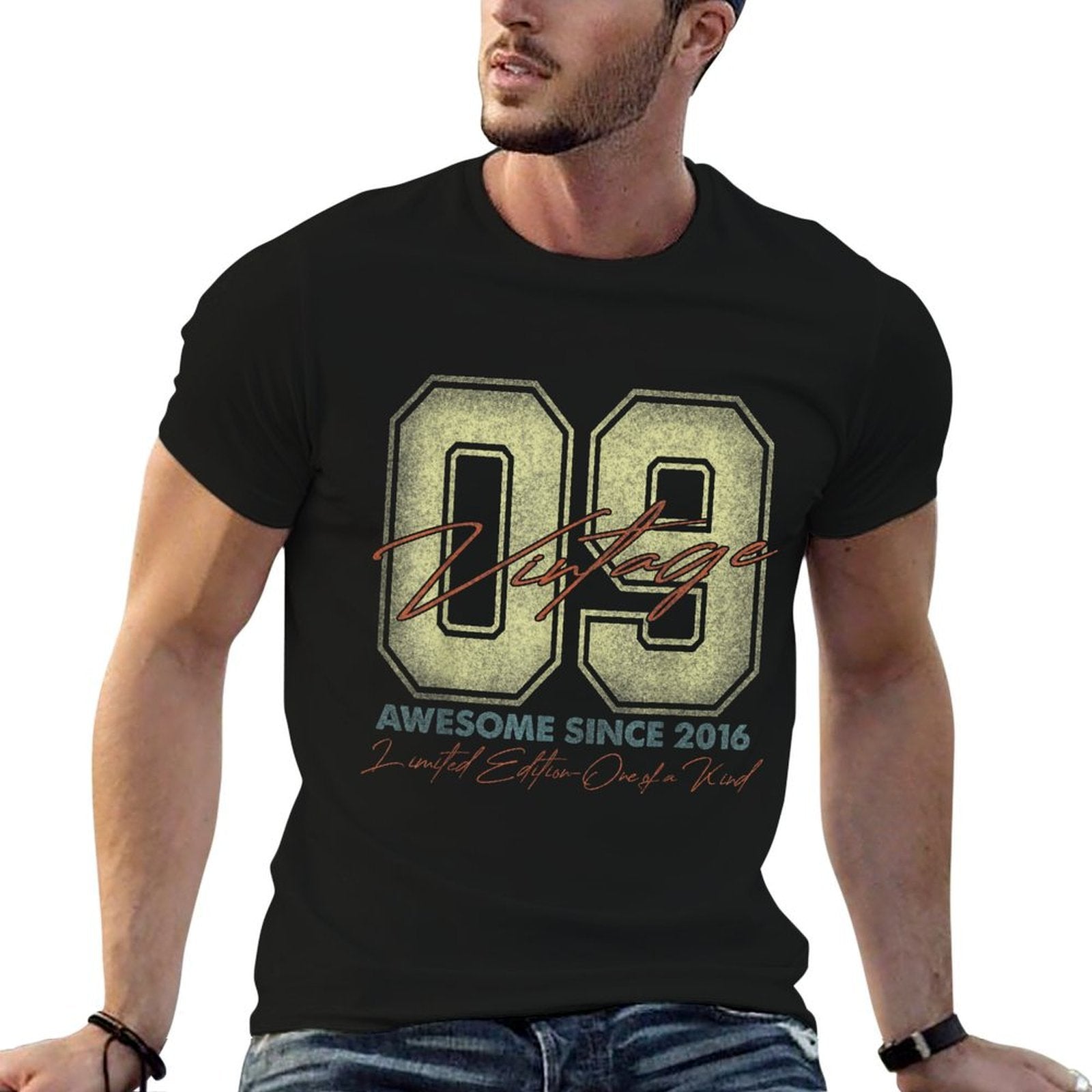 9 Year Old Gifts Vintage 2016 Limited Edition 9th Birthday  Ribbed Collar T-Shirt