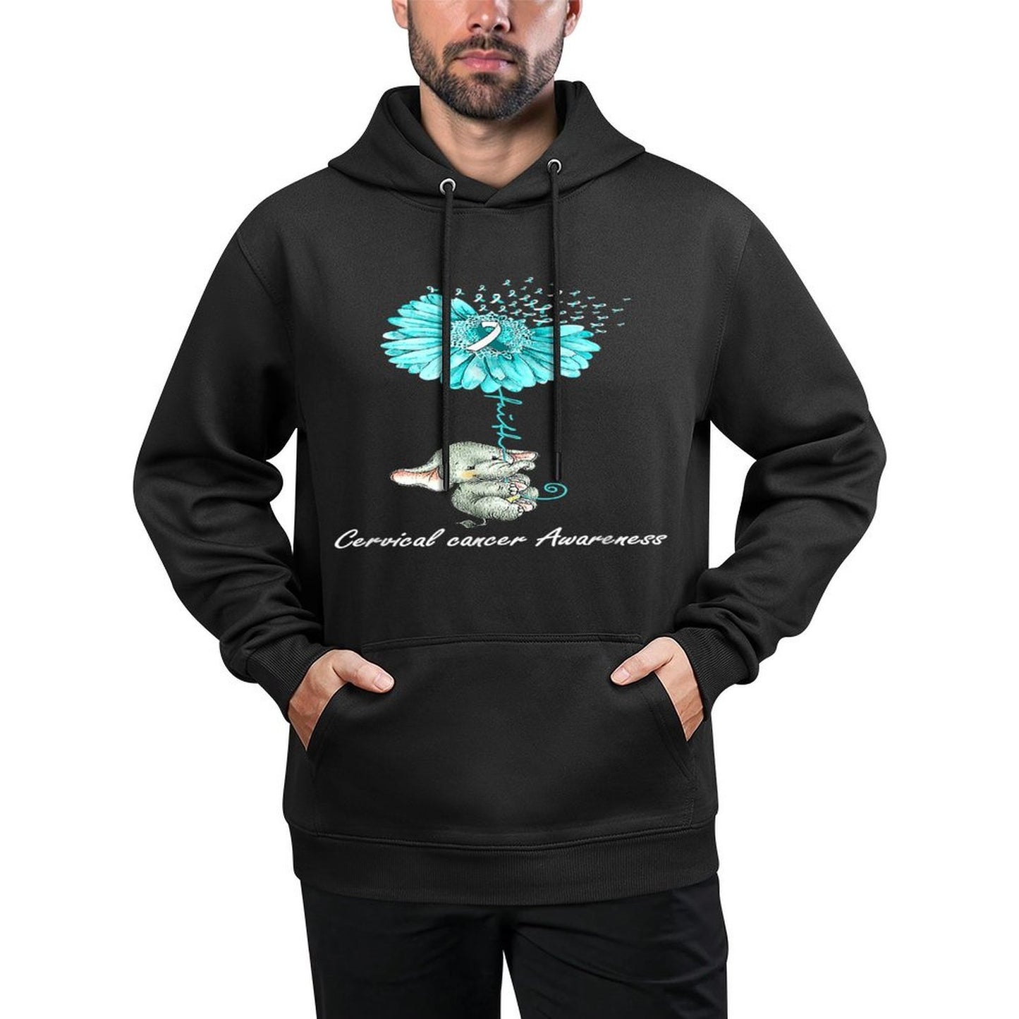 Teal Sunflower Elephant Cervical Cancer Awareness Gift Shrink-Resistant Hoodie