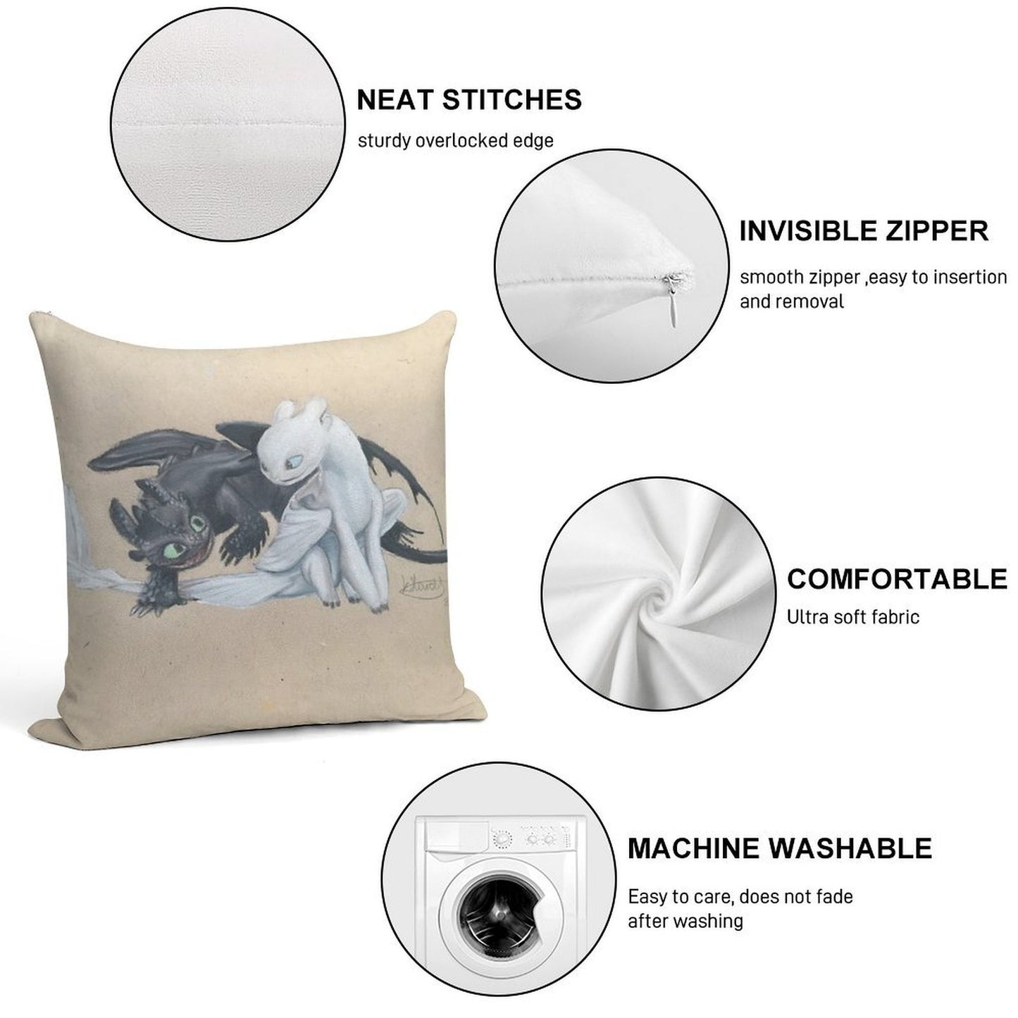 Toothless And Lightfury Soft Skin-Friendly Throw Pillow