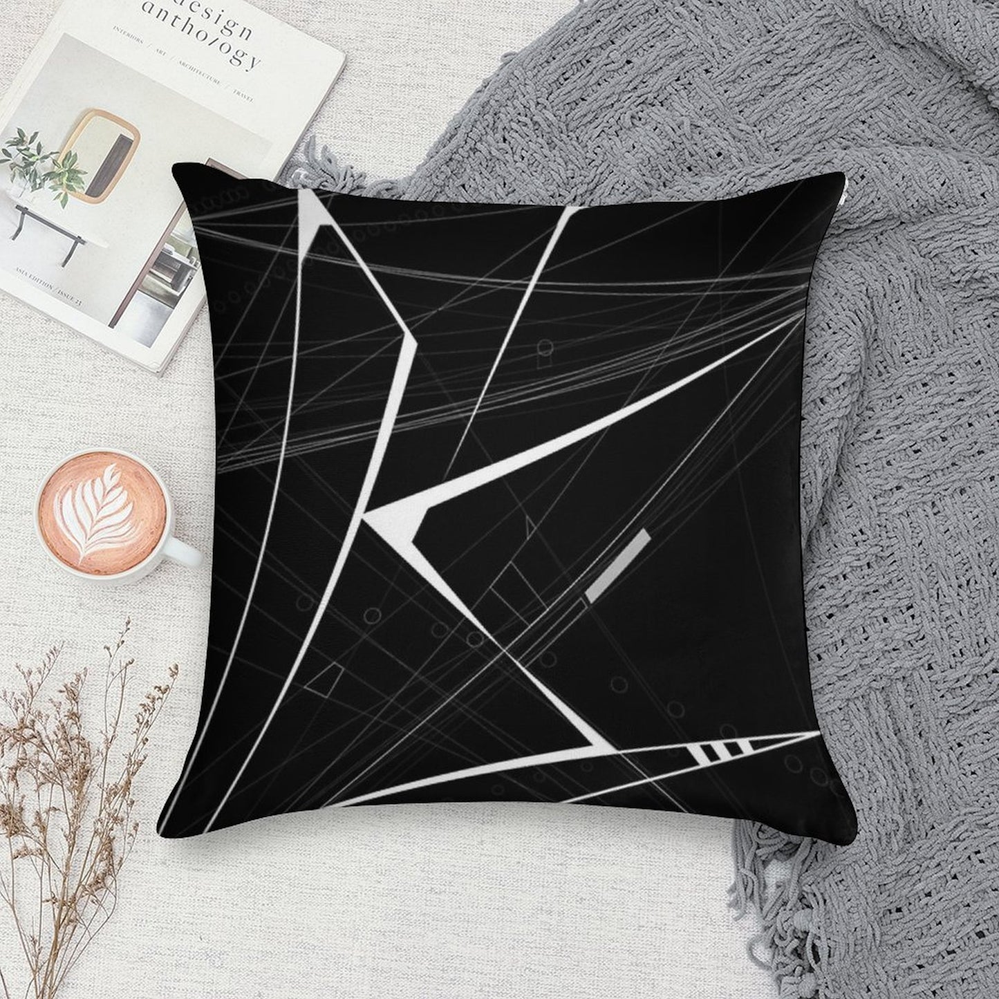 White Abstract Geometric And Perspective Soft Shrink-Resistant Throw Pillow