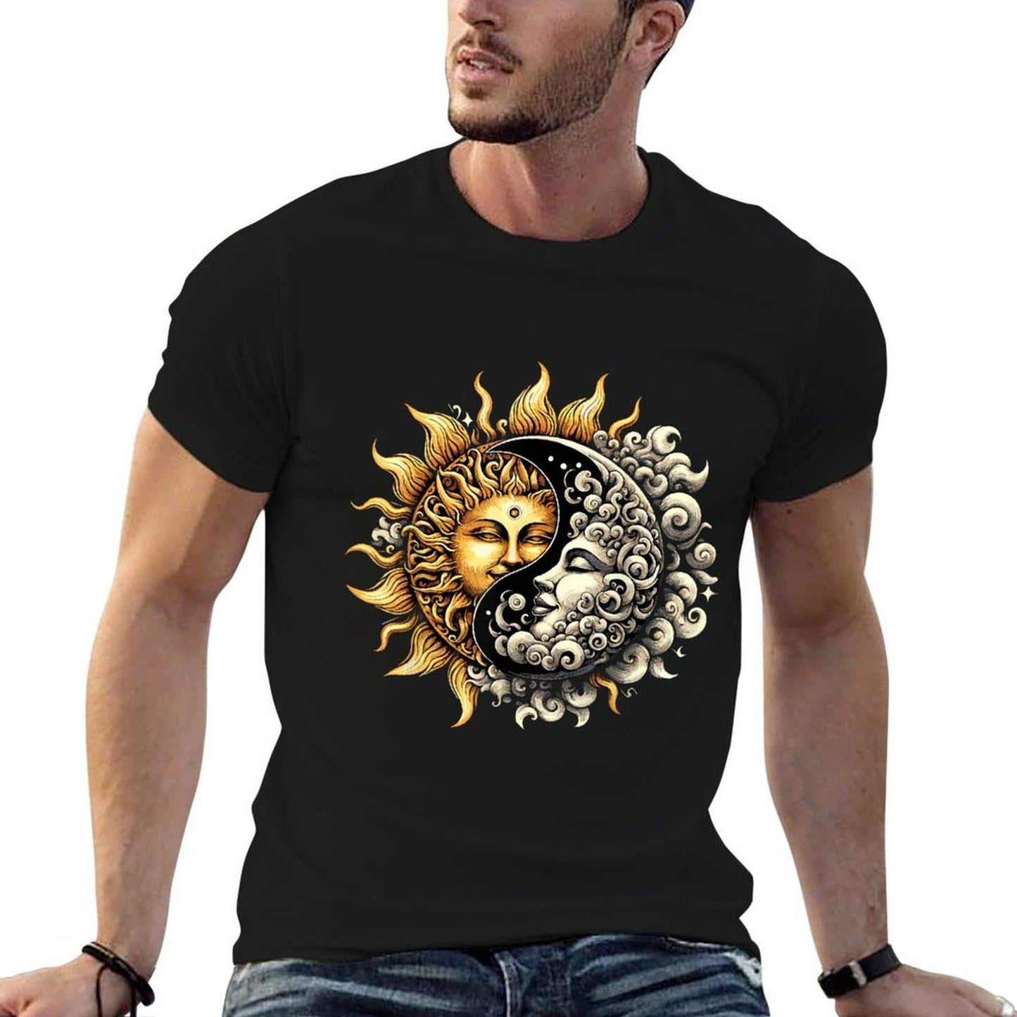 Sun And Moon Yin Yang Oversized Silhouette T-Shirt