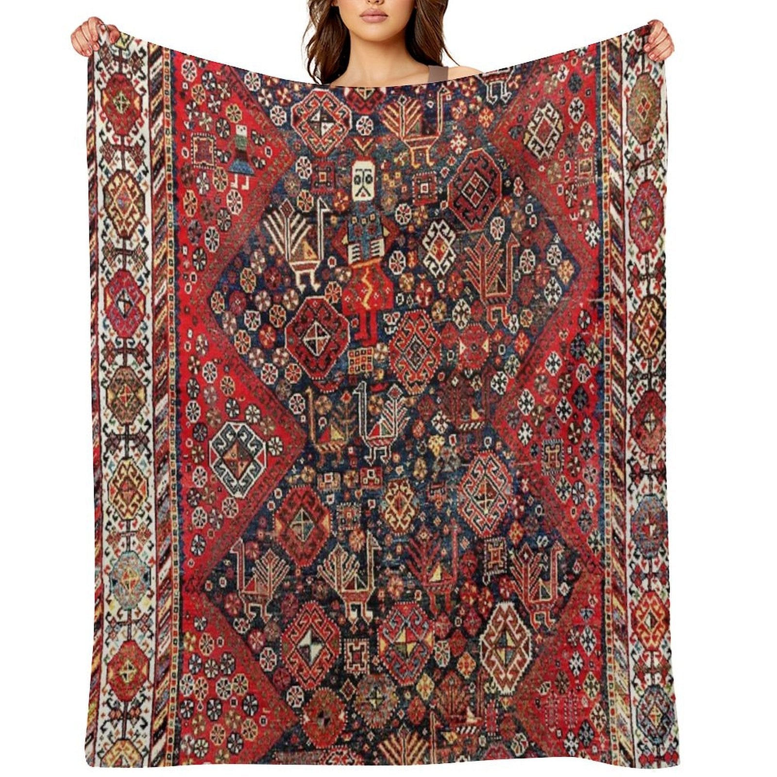 Qashqa’i Fars Southwest Persian Nomad Rug Print Premium Throw Blanket