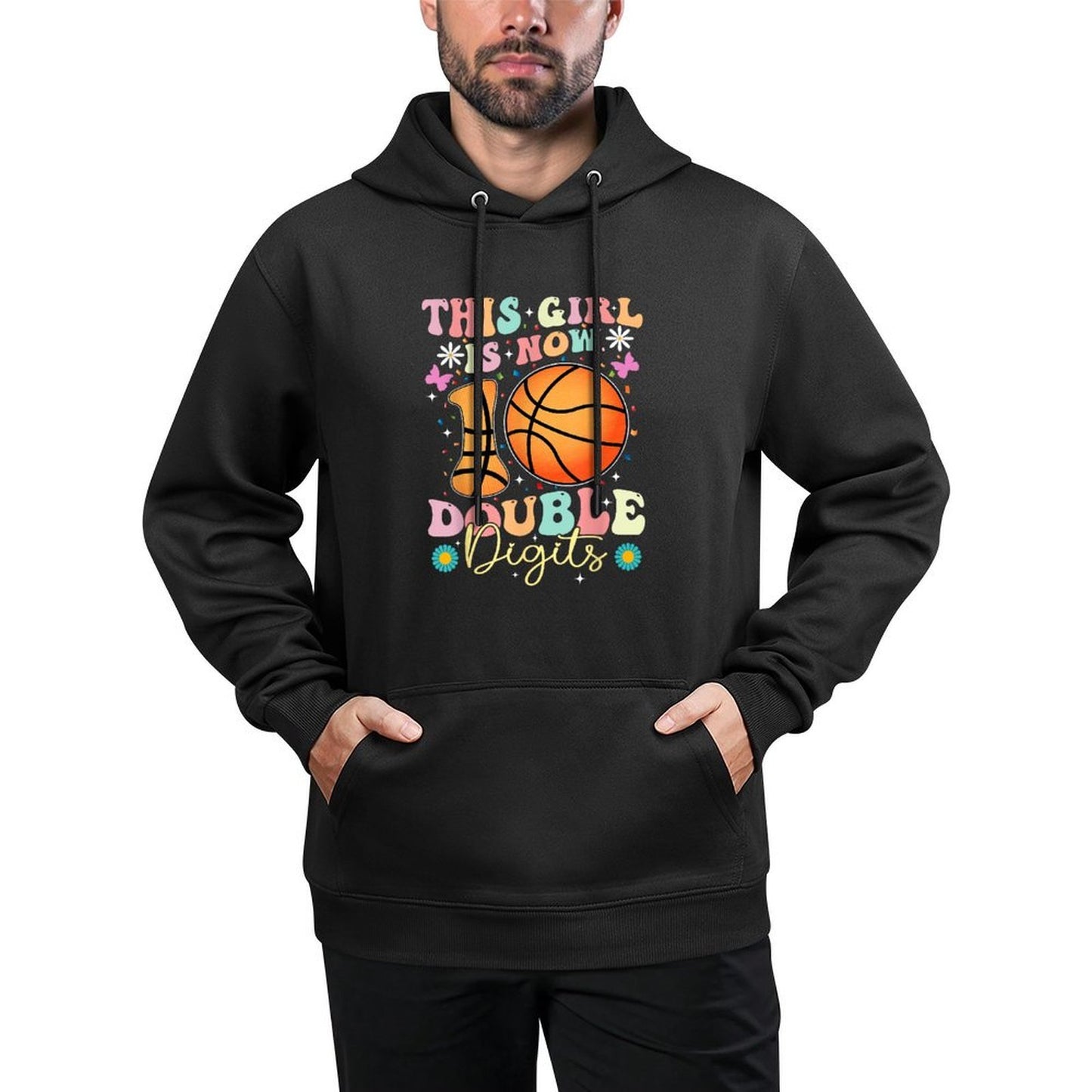 This Girl Now 10 Double Digits Basketball 10 Year Birthday Medium-Weight Fabric Hoodie