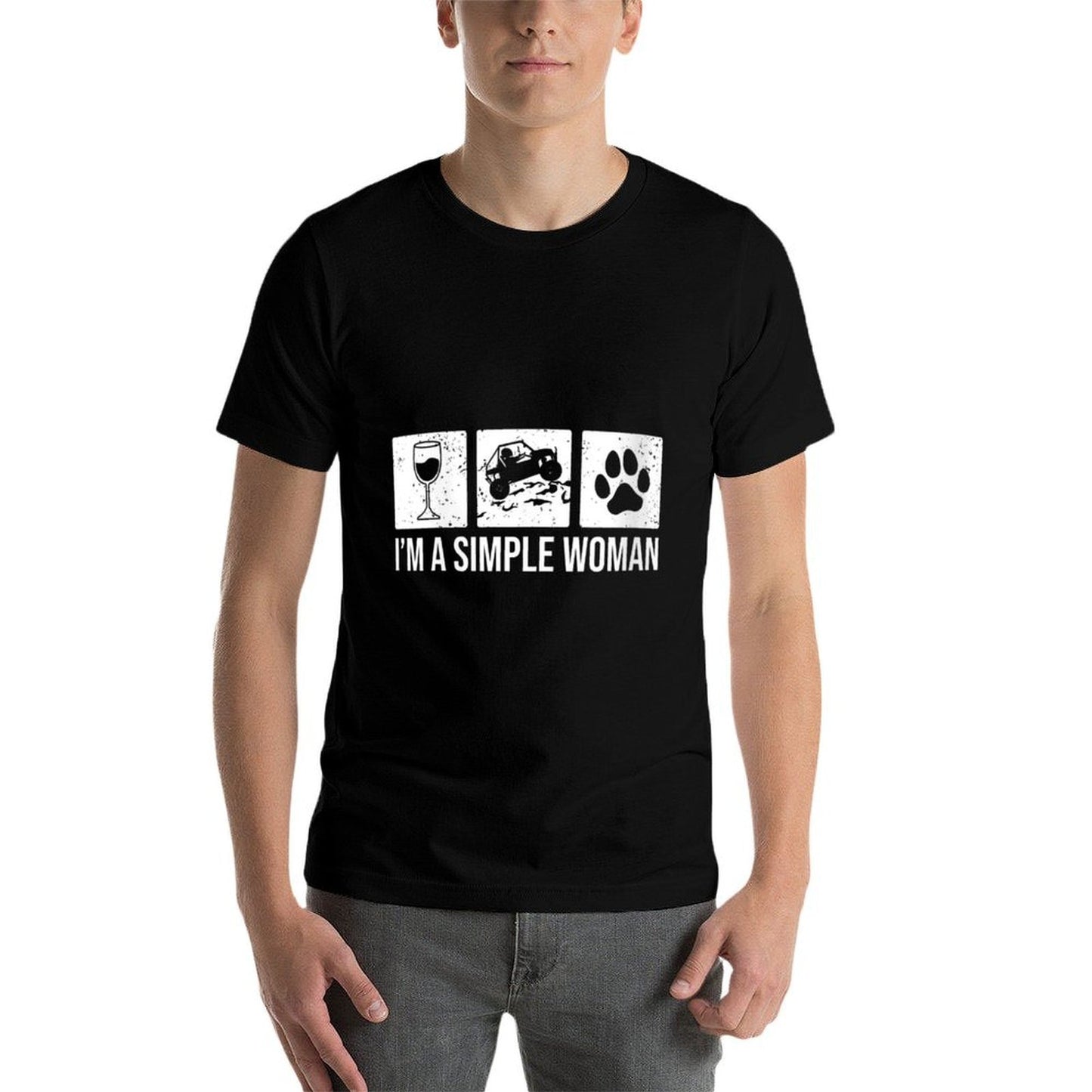 Womens Im A Simple Woman - Wine UTV Dogs, SxS Side-By-Side Comfortable T-Shirt