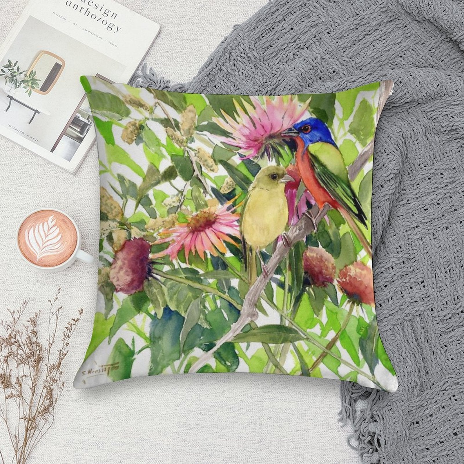 Painted Bunting Birds in The Wild Soft Bedroom Essential Throw Pillow