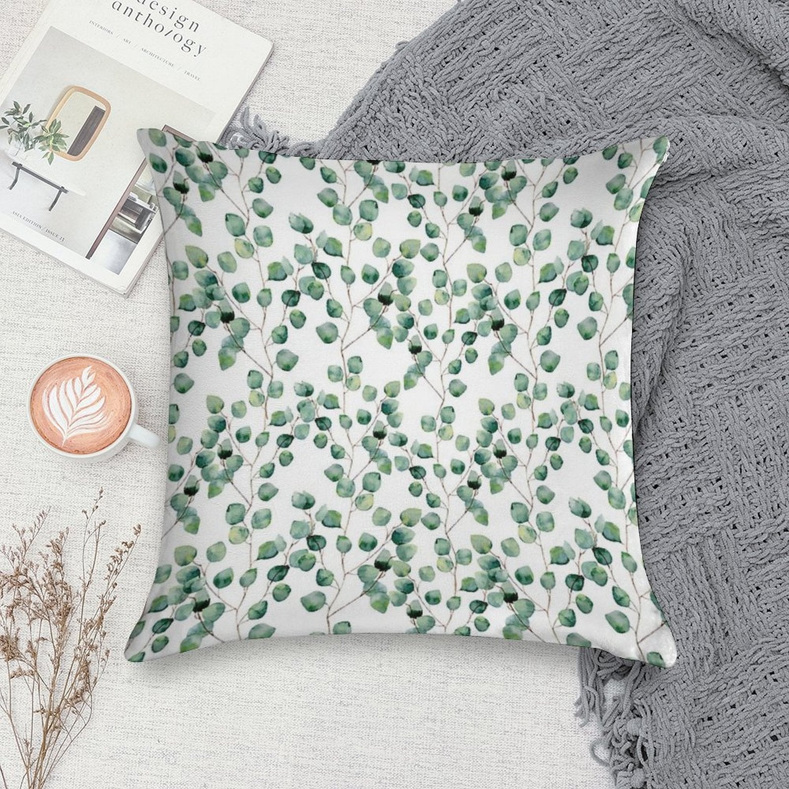 Silver Dollar Eucalyptus Soft Decorative Cover Throw Pillow
