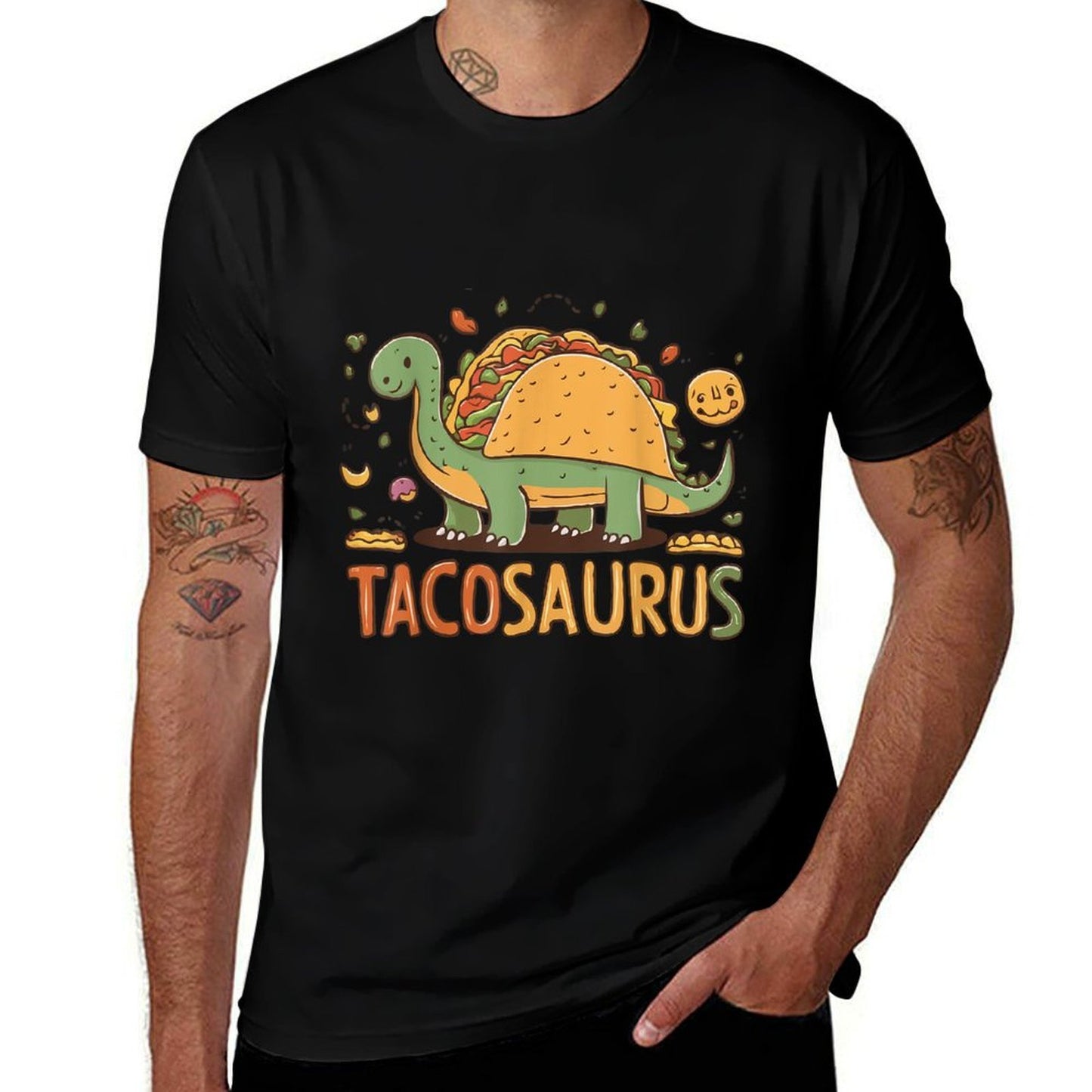Tacosaurus Taco Dinosaur Dino Funny Cinco De Mayo Mexican Ribbed Collar T-Shirt