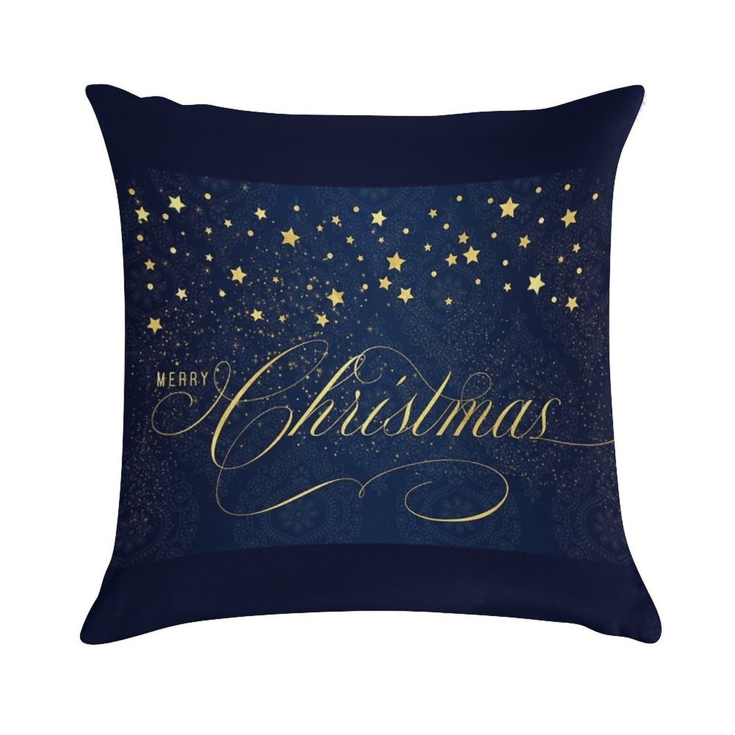 Merry Christmas Navy Blue And Faux Gold Leaf with Stars Soft Short Plush Fabric Throw Pillow