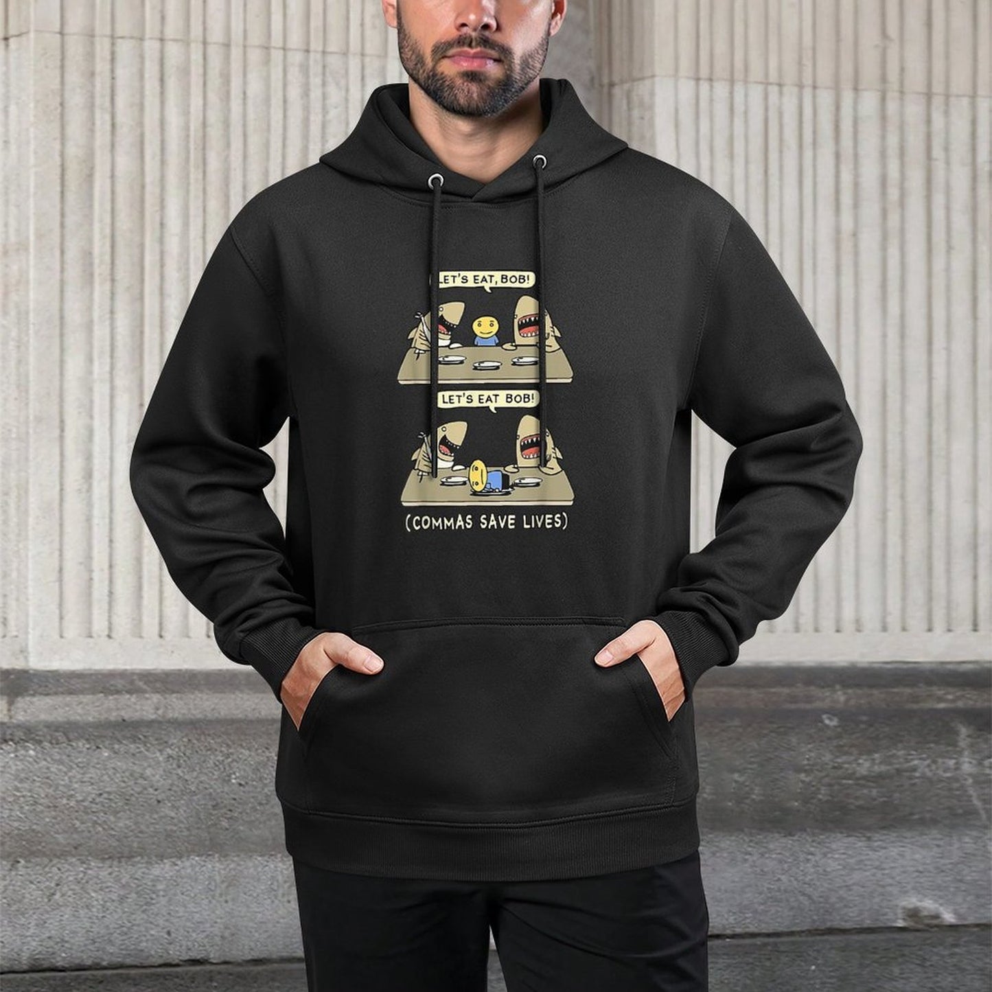 Commas Punctuation Shark Lets Eat Funny English Grammar Casual Wear Hoodie